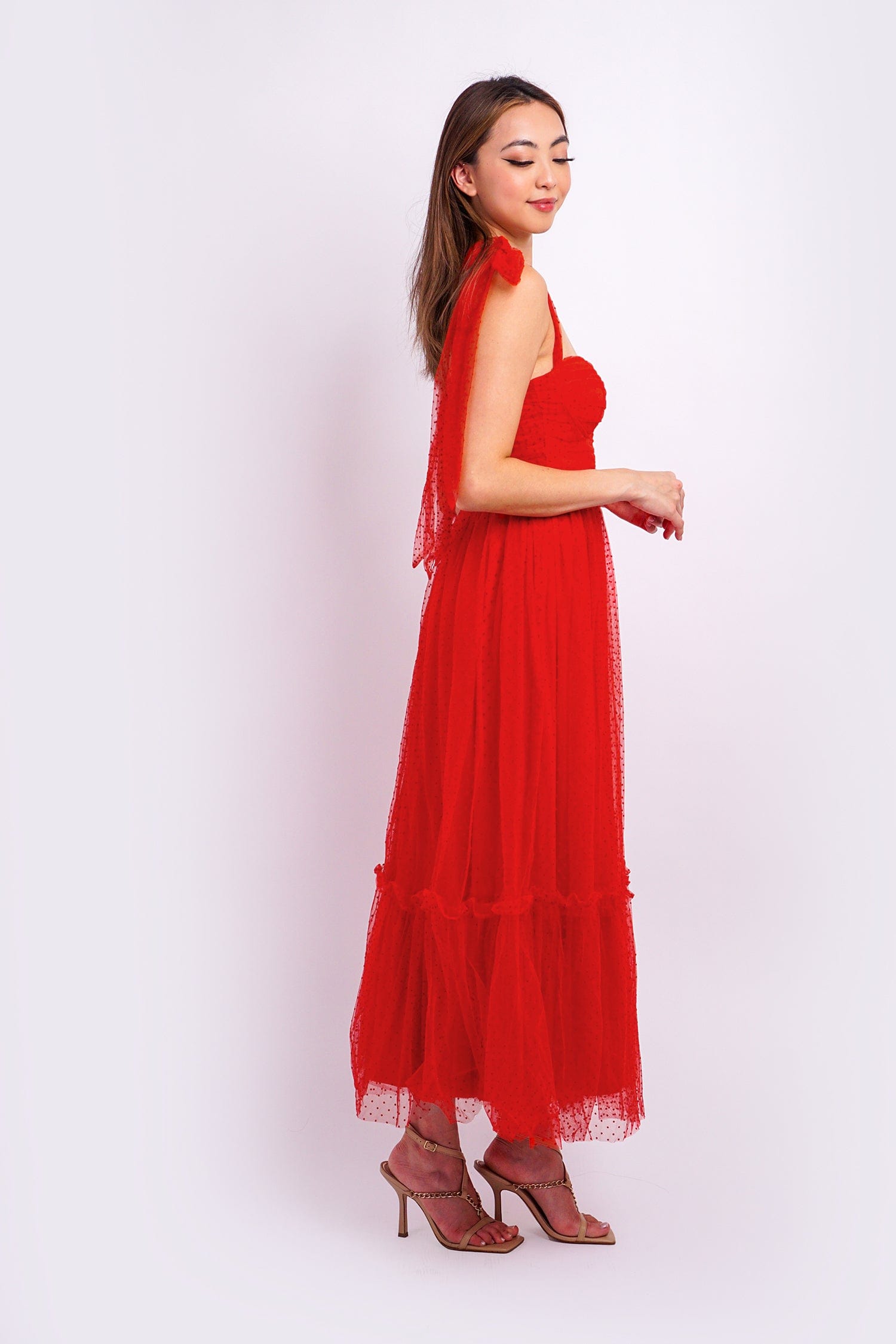 Bright Red Corset Polyester Bone Tulle Party Dress (04210402) - eDressit