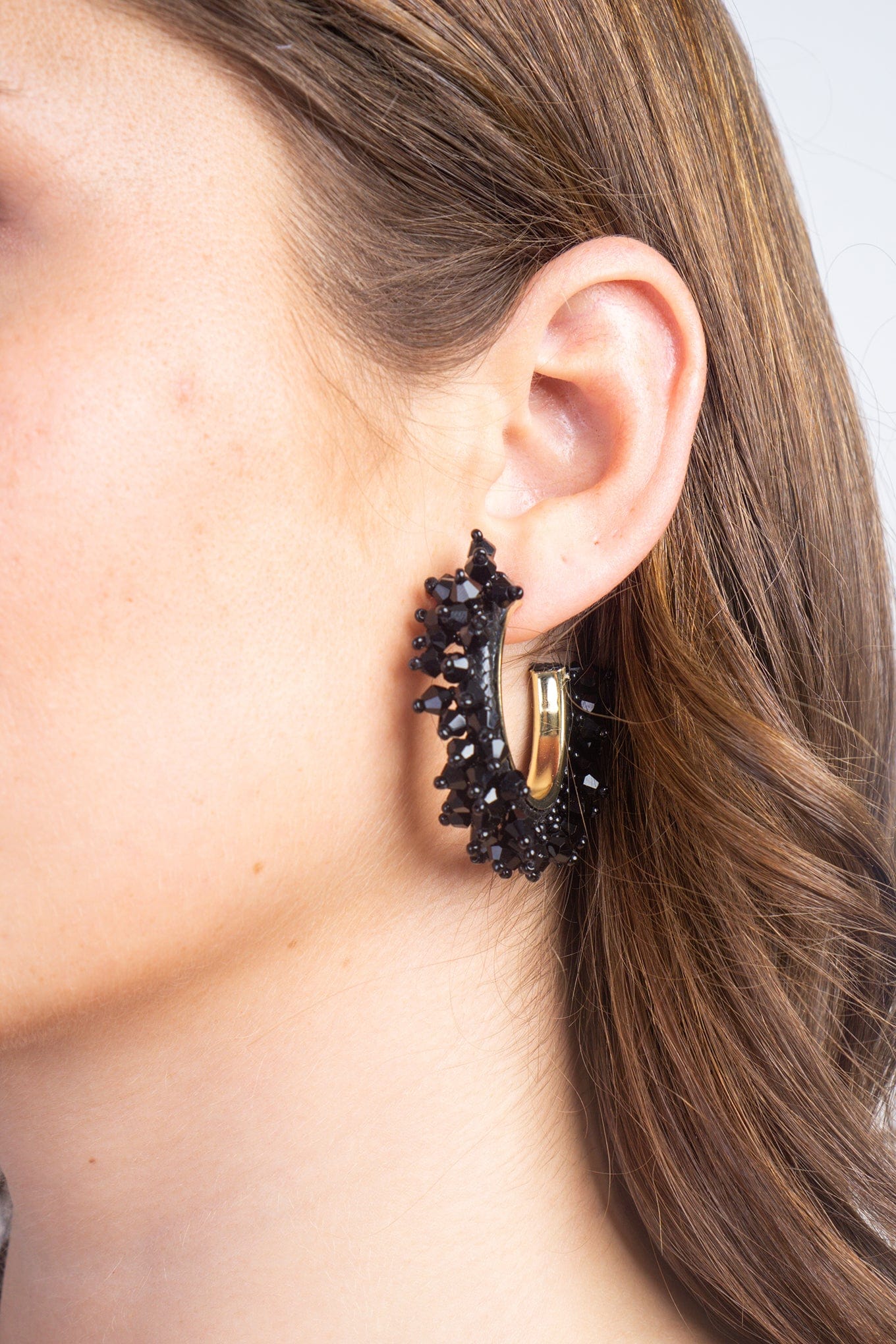 DCD EARRINGS Black Black 40mm Metal and Beads Hoop Earring