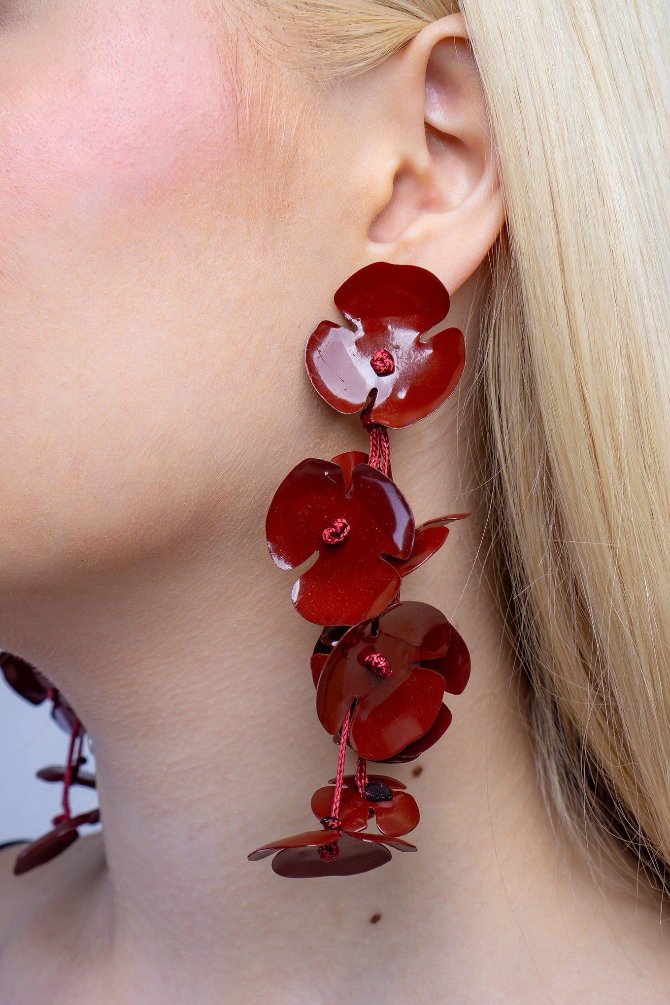 DCD EARRINGS Dark Red Metal Flower Earrings