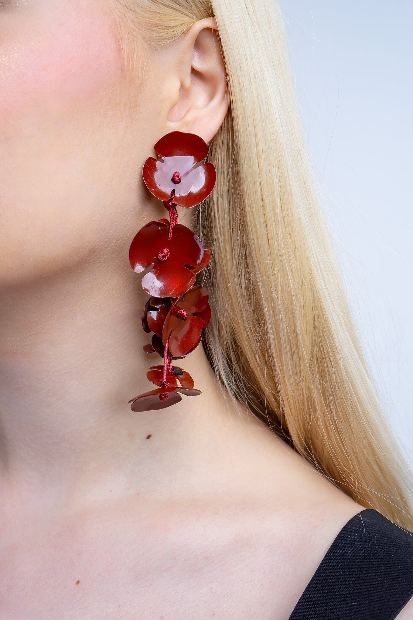 DCD EARRINGS Dark Red Metal Flower Earrings