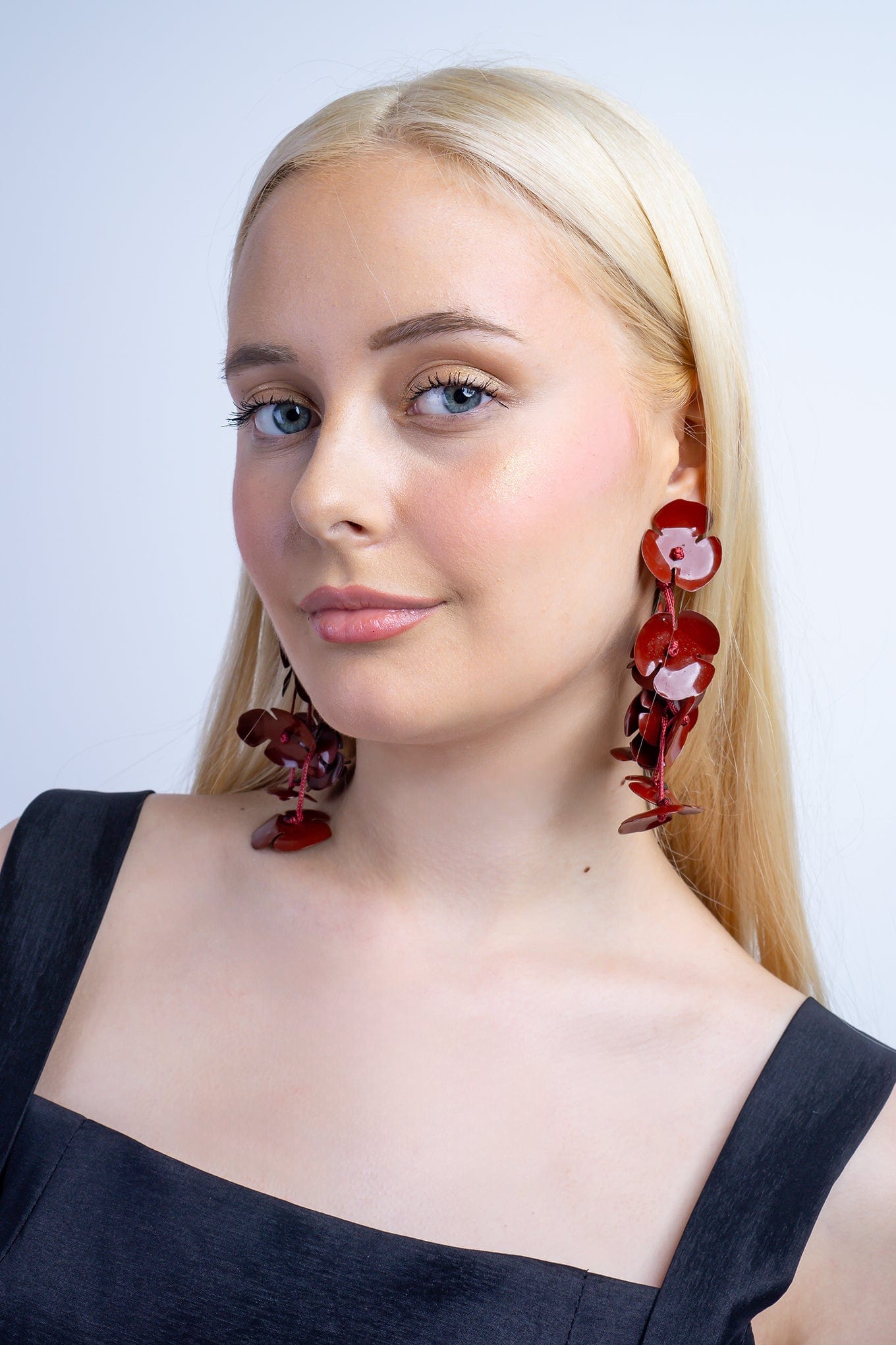 DCD EARRINGS Dark Red Metal Flower Earrings