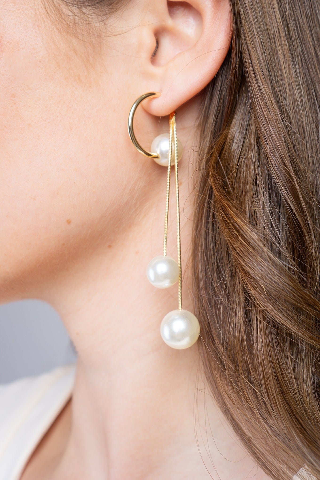 DCD EARRINGS Fashion 15# Golden Geometric Pearl Tassel Alloy Geometric Pearl Drop Earrings