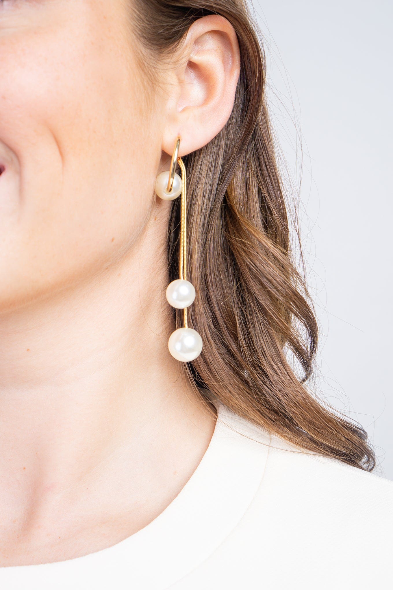 DCD EARRINGS Fashion 15# Golden Geometric Pearl Tassel Alloy Geometric Pearl Drop Earrings