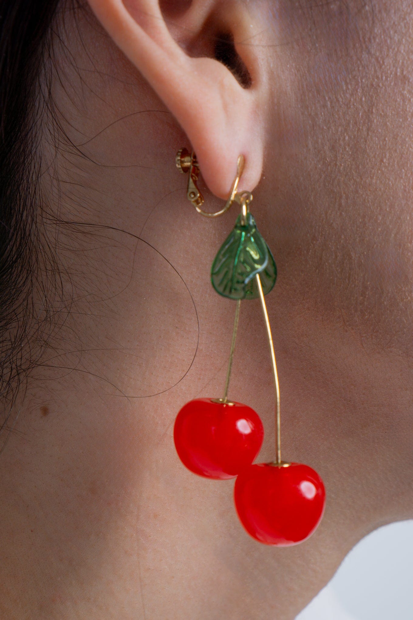 DCD EARRINGS Fashion Red Resin Cherry Clip Earrings