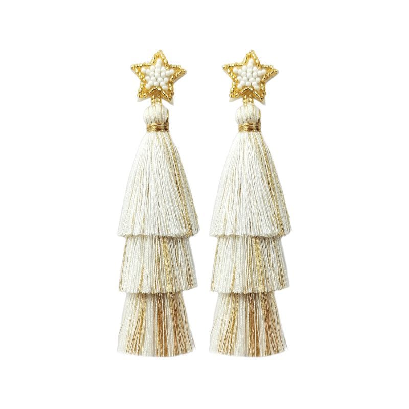 DCD EARRINGS Fashion White Rice Beads Braided Five-pointed Star Tassel Christmas Earrings