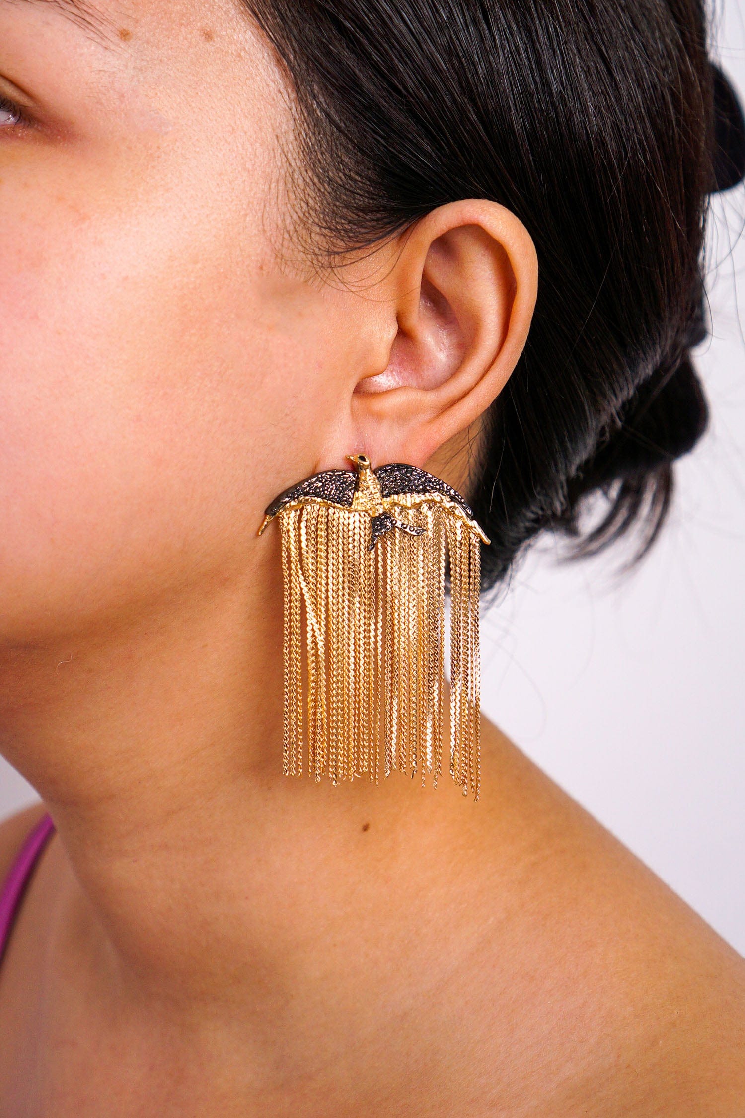 DCD EARRINGS Gold Geometric Flying Bird Tassel Earrings