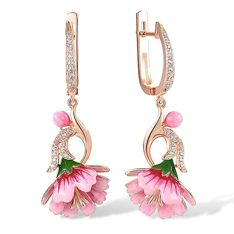 DCD EARRINGS Pink Copper Diamond Flower Hoop Earrings