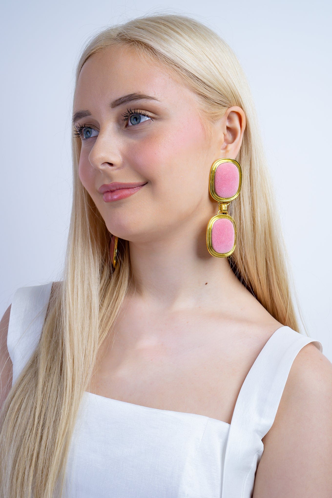 DCD EARRINGS Pink Suede Square Earrings