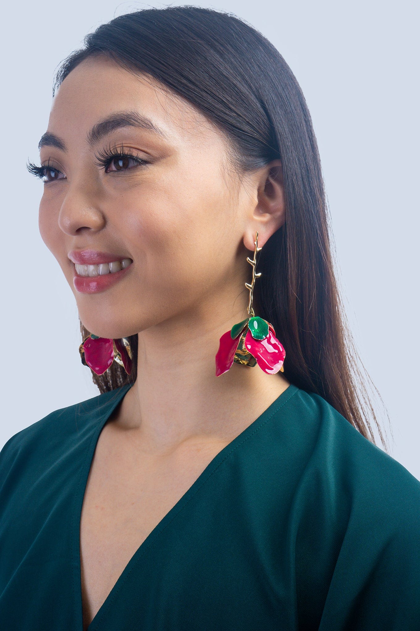 DCD EARRINGS Rose Red Metal Flower Oil Drop Earrings