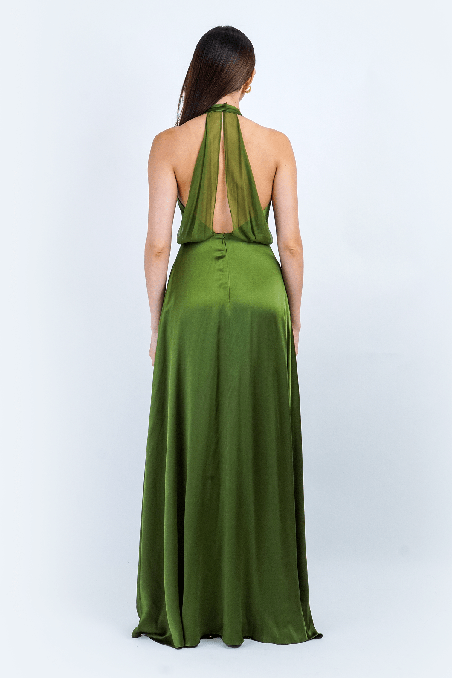 DCD GOWNS Olive Green Silk Open Back Kylie Gown