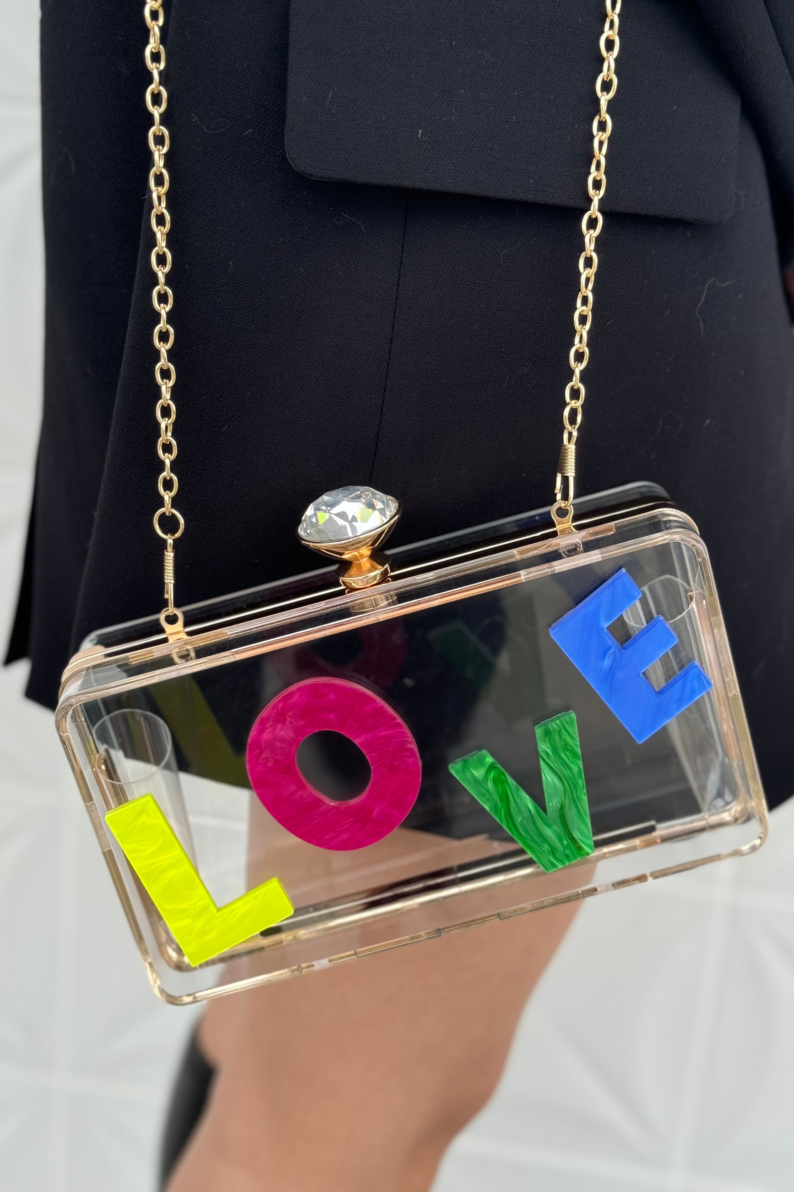 DCD HANDBAGS LOVE Clear Acrylic Clutch