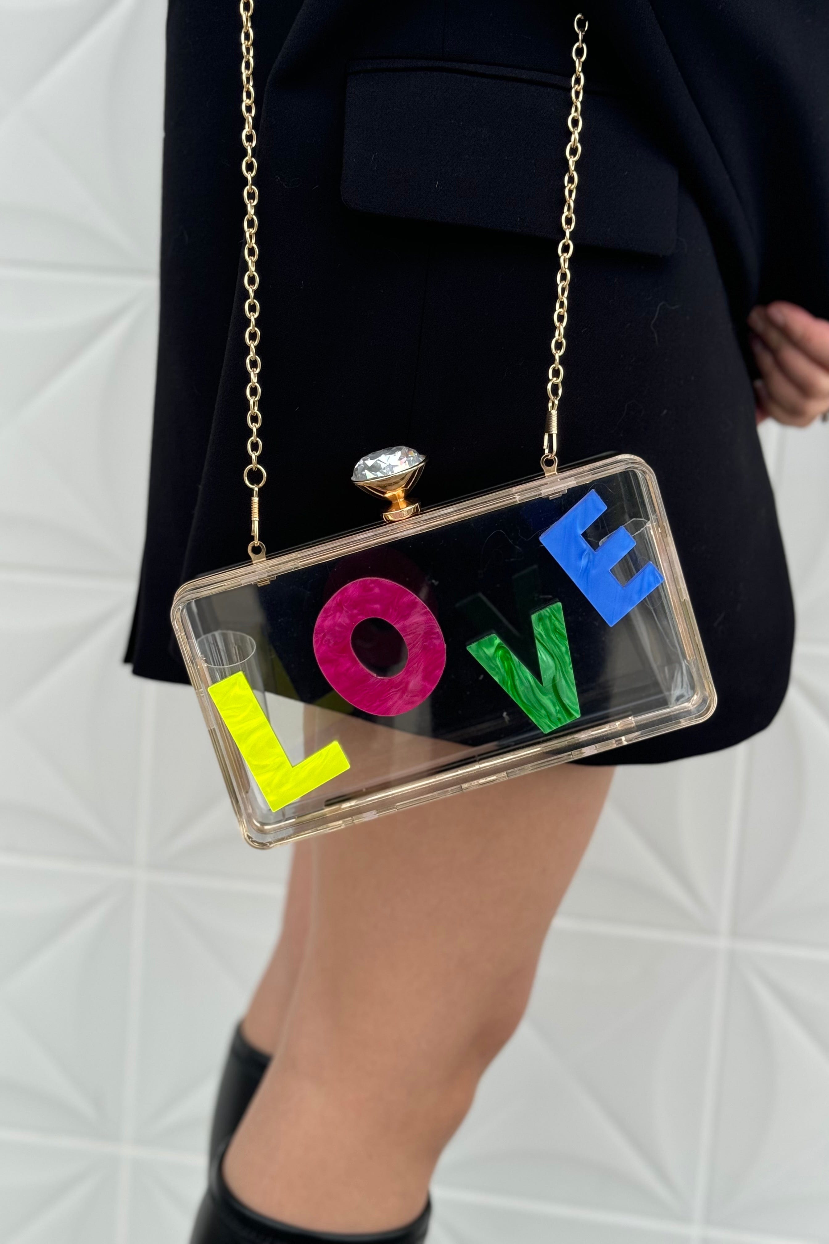 DCD HANDBAGS LOVE Clear Acrylic Clutch