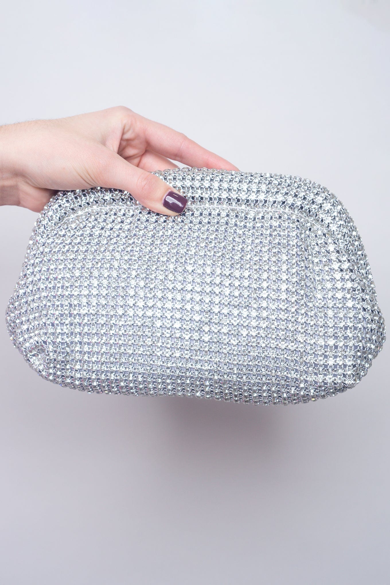 DCD HANDBAGS Silver Rhinestone Party Clutch