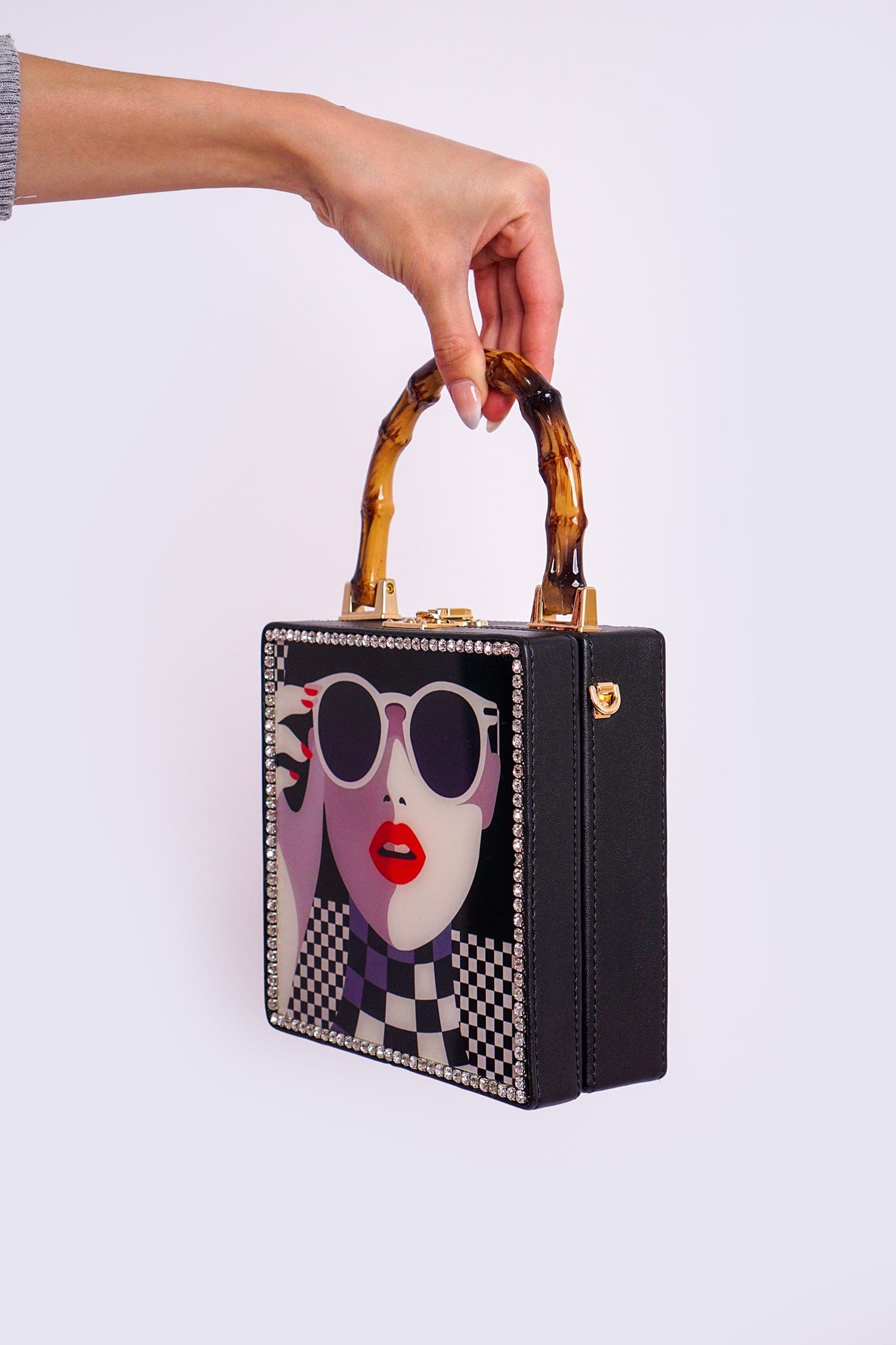 DCD HANDBAGS Sunglasses Lady Bamboo Checkered Handle Bag