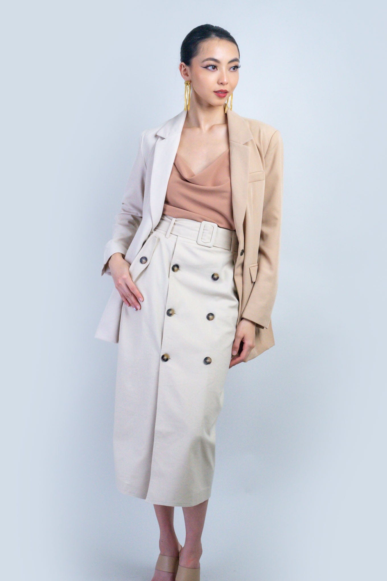 DCD JACKETS Beige and Khaki Color Block Blazer