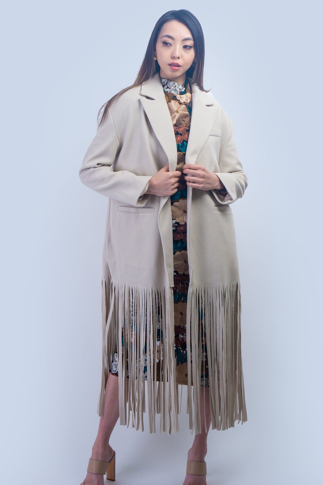 DCD JACKETS Beige Fringe Coat Jacket