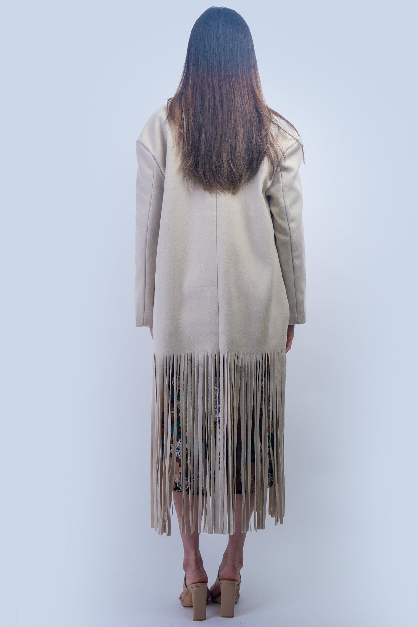 DCD JACKETS Beige Fringe Coat Jacket