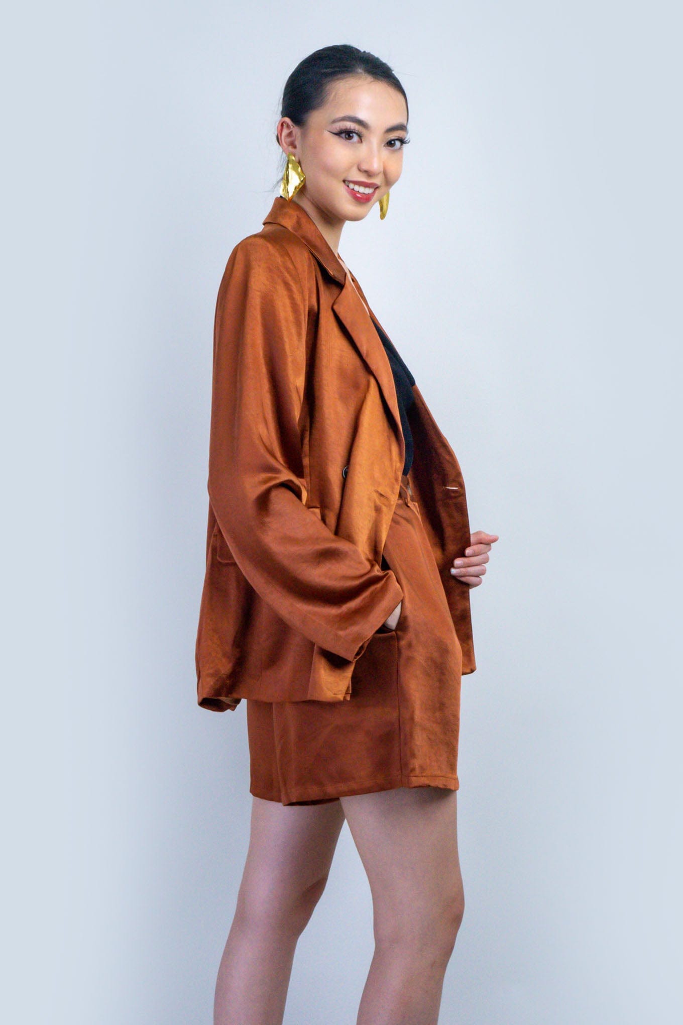 DCD JACKETS Bronze Satin Blazer Jacket