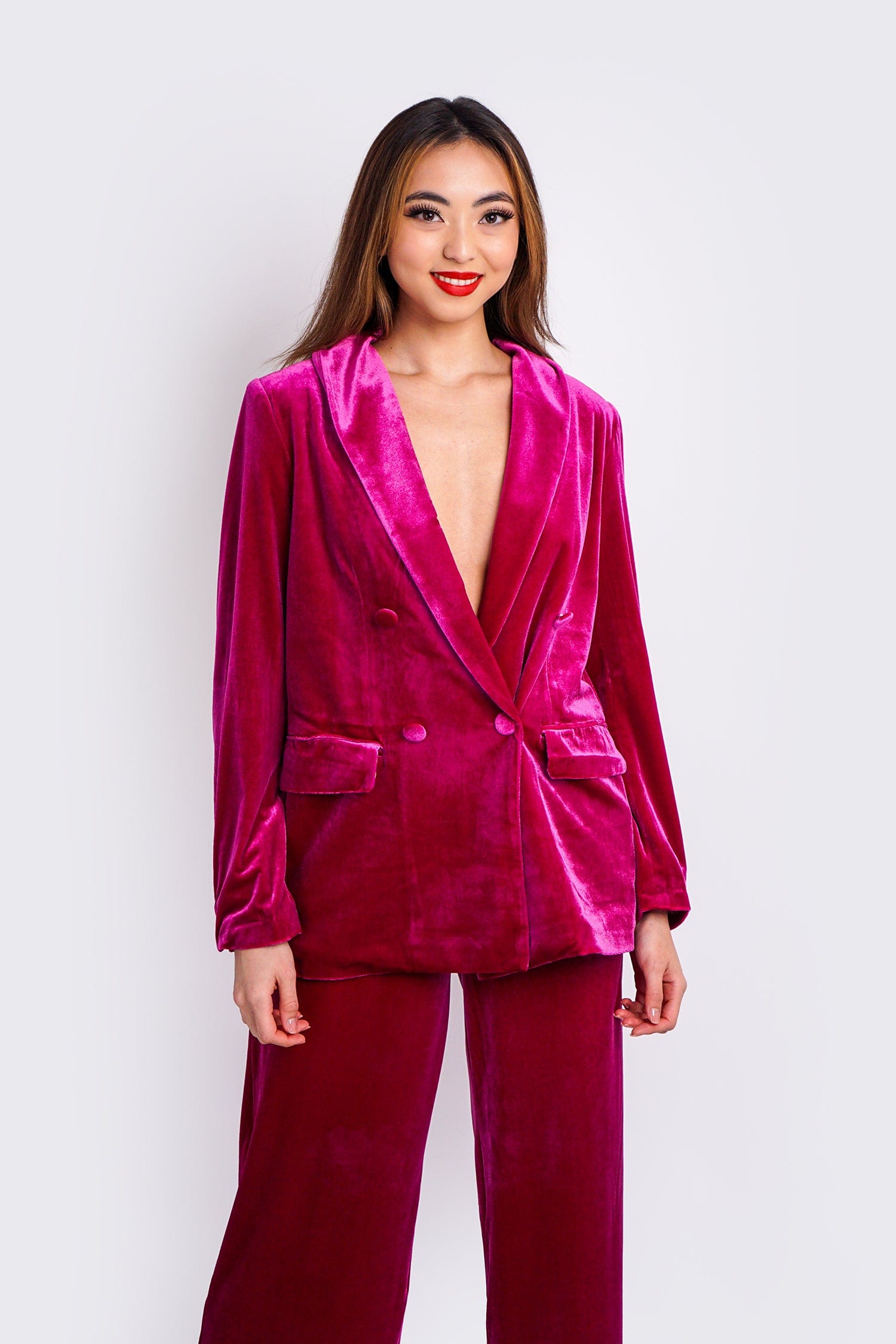 DCD JACKETS Magenta Velvet Blazer Top