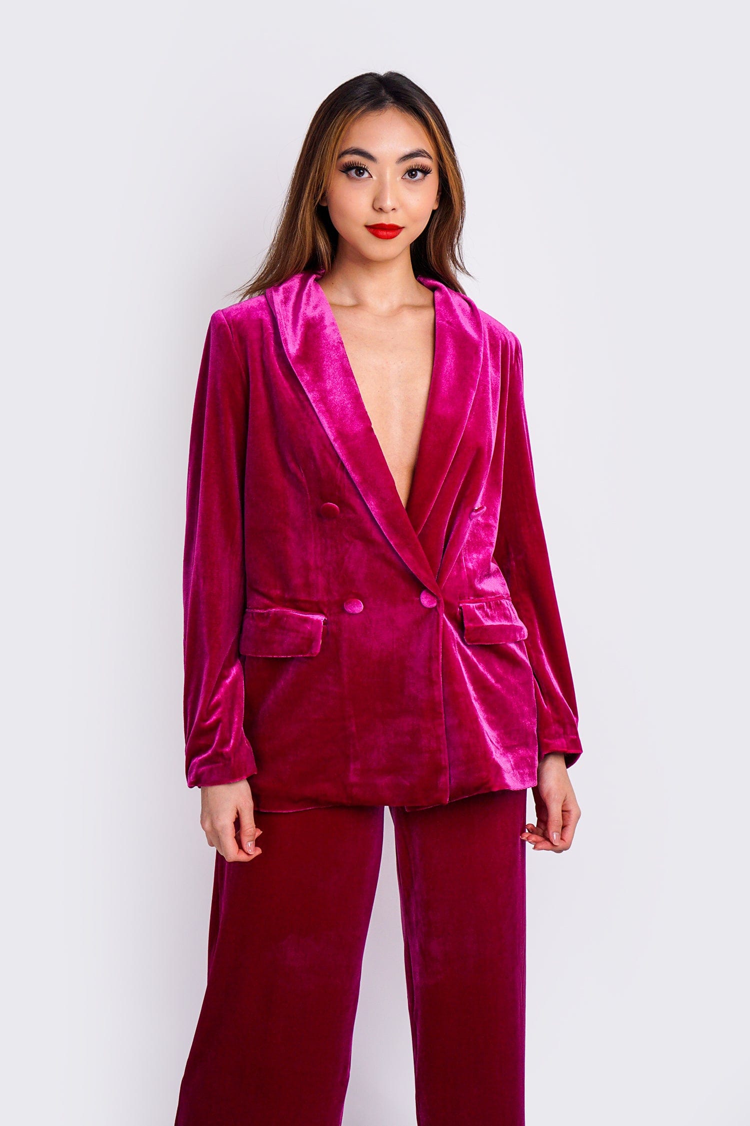 DCD JACKETS Magenta Velvet Blazer Top