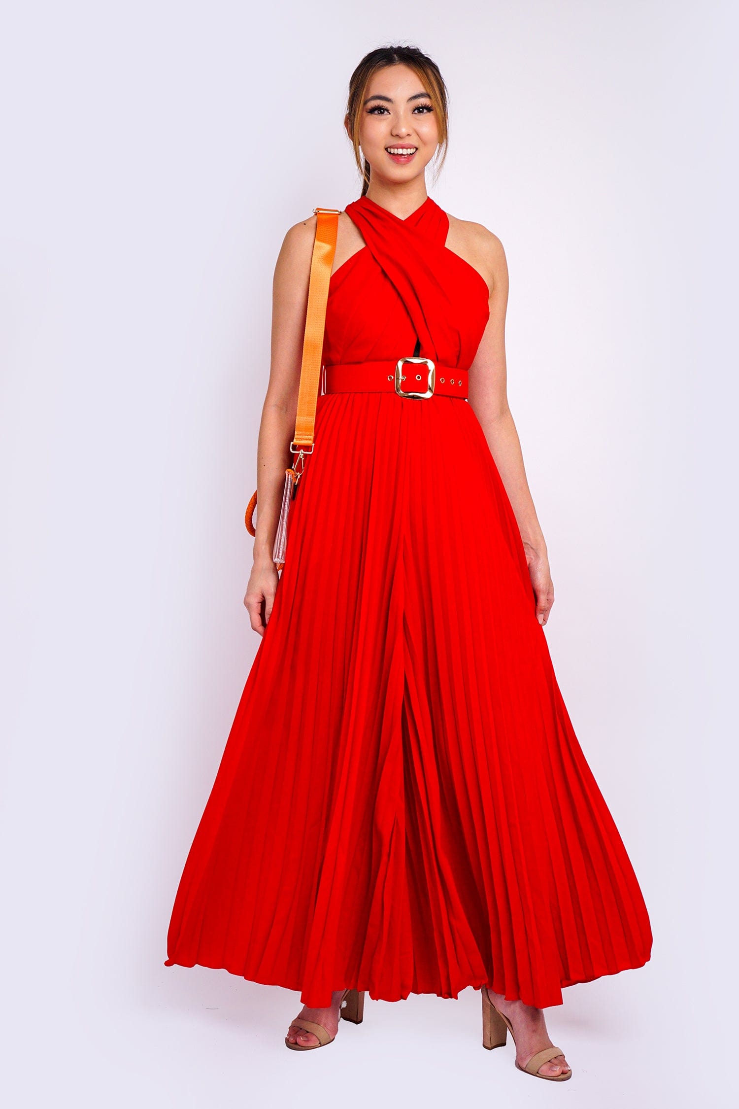 Red cheap pleated jumpsuit