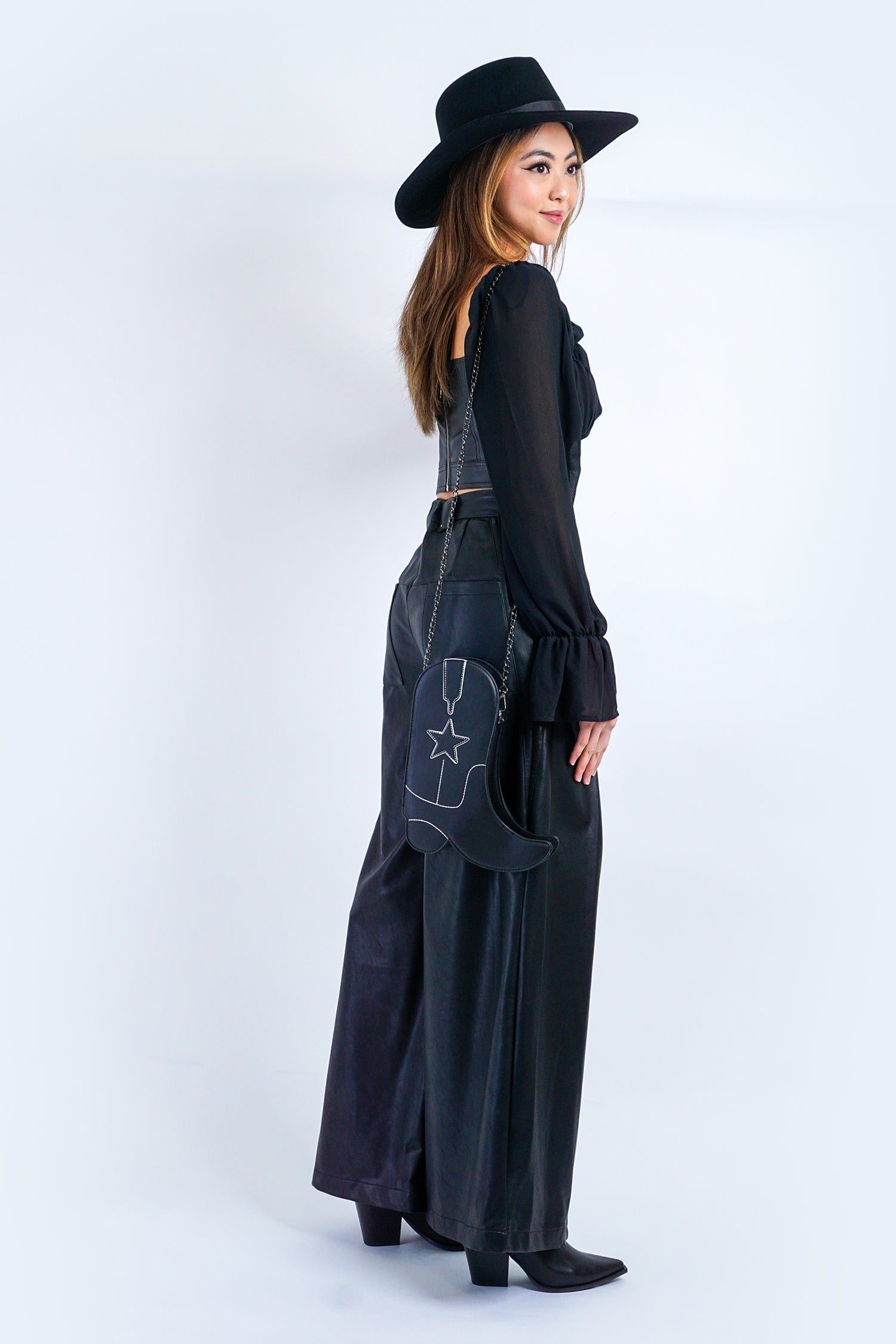 DCD PANTS Black Wide Leg Soft Pleather Pant