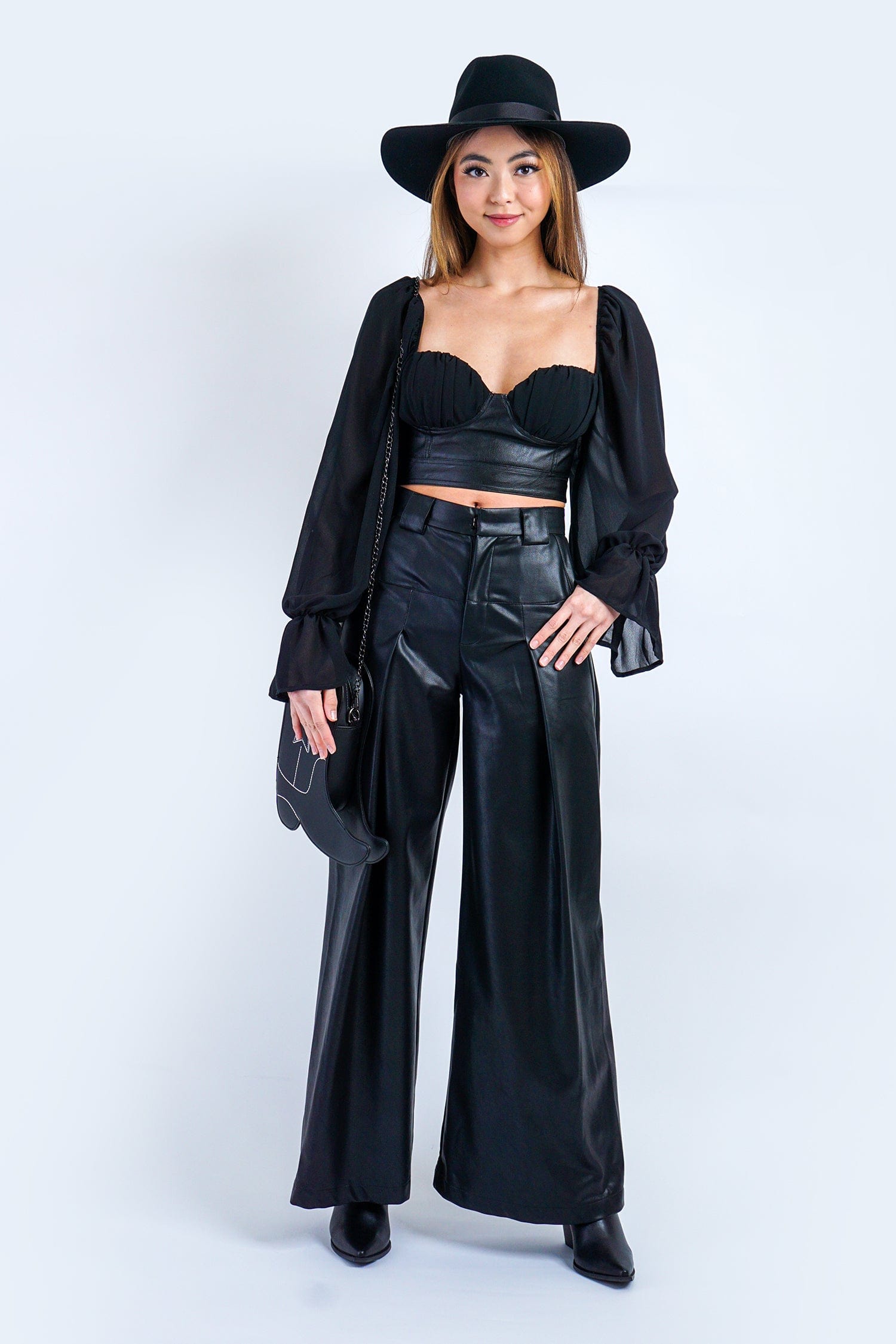 DCD PANTS Black Wide Leg Soft Pleather Pant