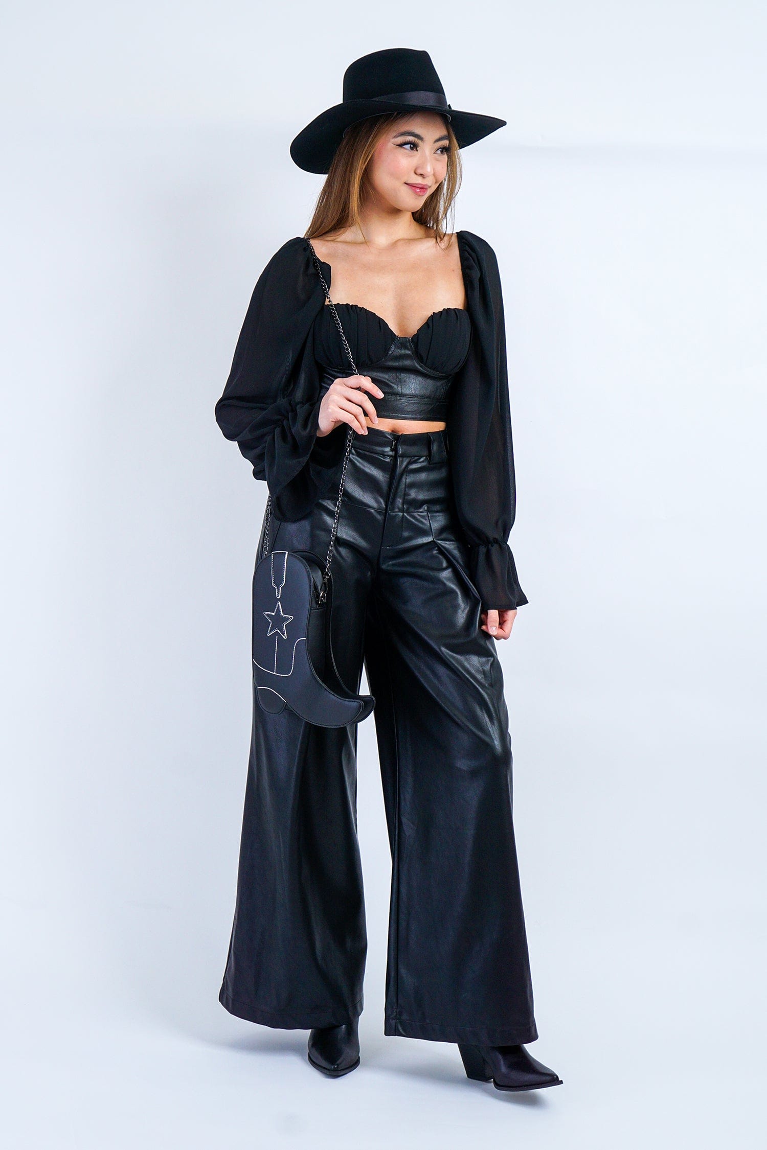 DCD PANTS Black Wide Leg Soft Pleather Pant