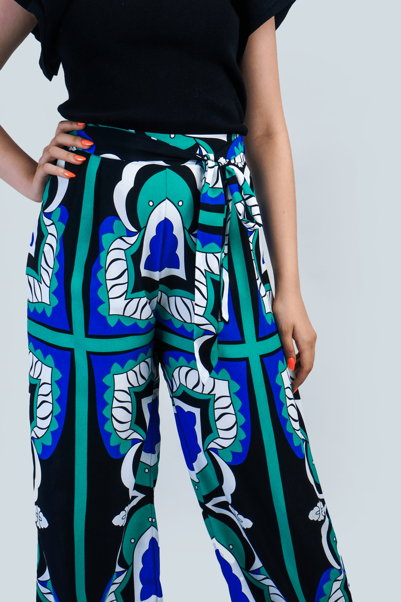 DCD PANTS Blue and Teal Multi Print Wide Leg Pants