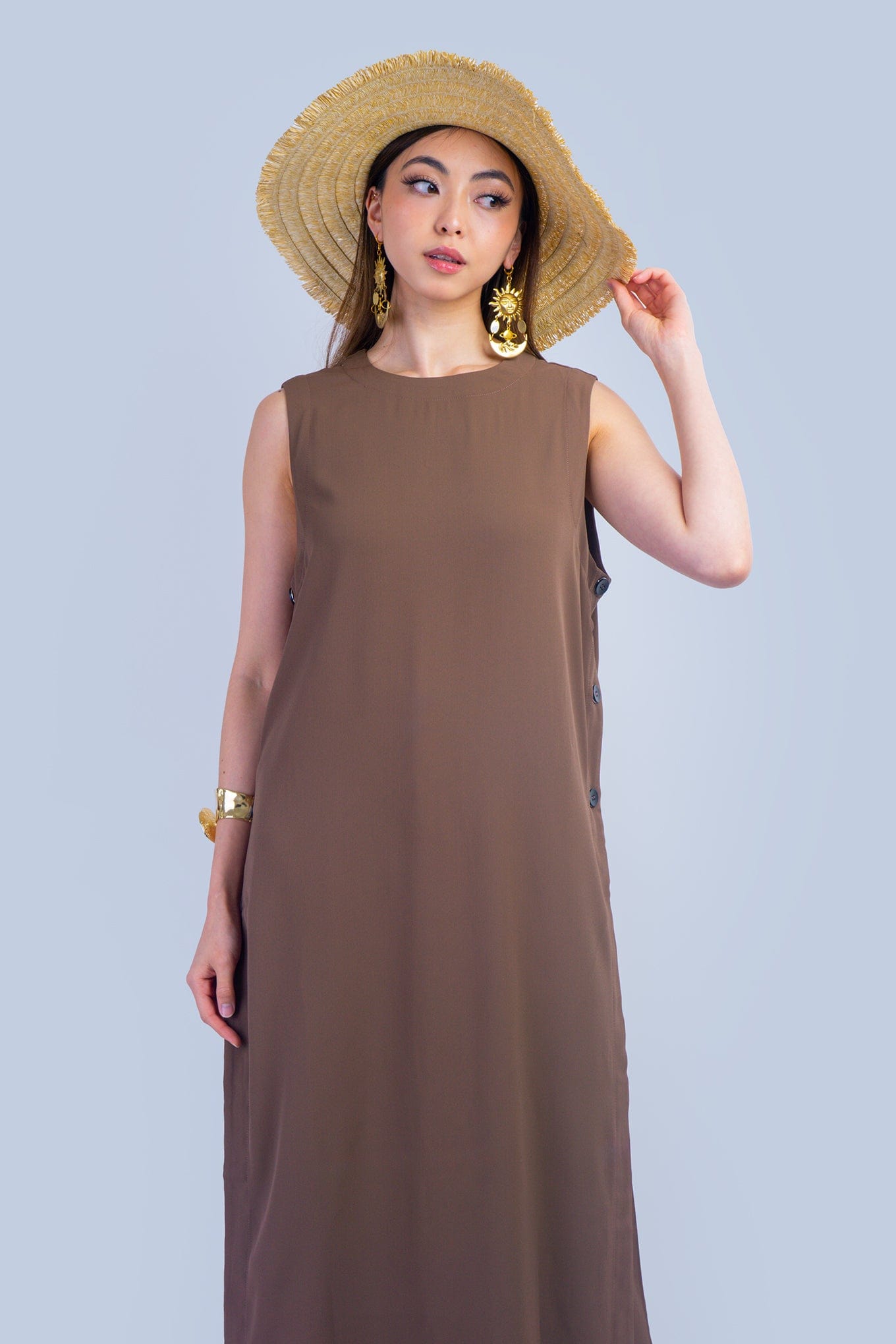 DCD PANTS Brown Sleeveless Long Tunic