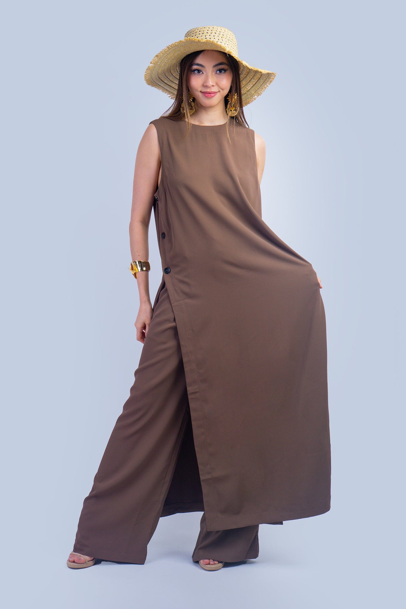 DCD PANTS Brown Sleeveless Long Tunic