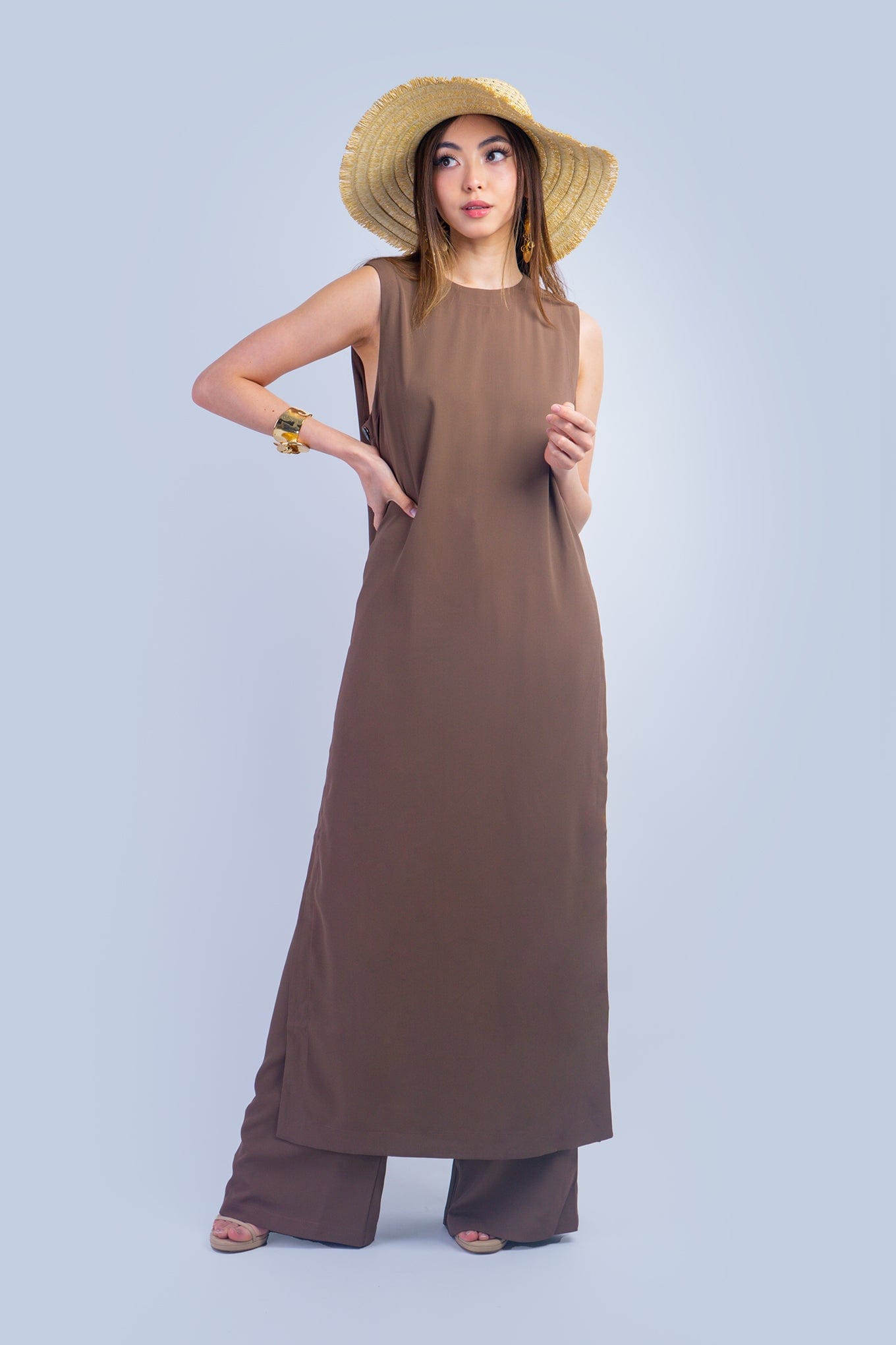 DCD PANTS Brown Sleeveless Long Tunic