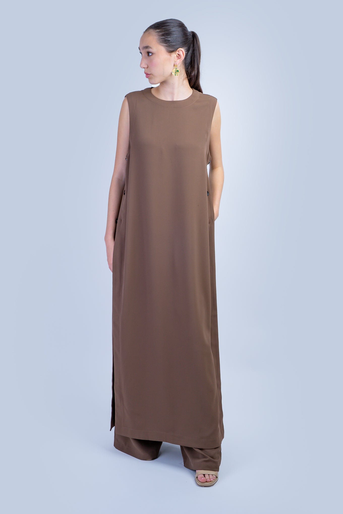 DCD PANTS Brown Sleeveless Long Tunic