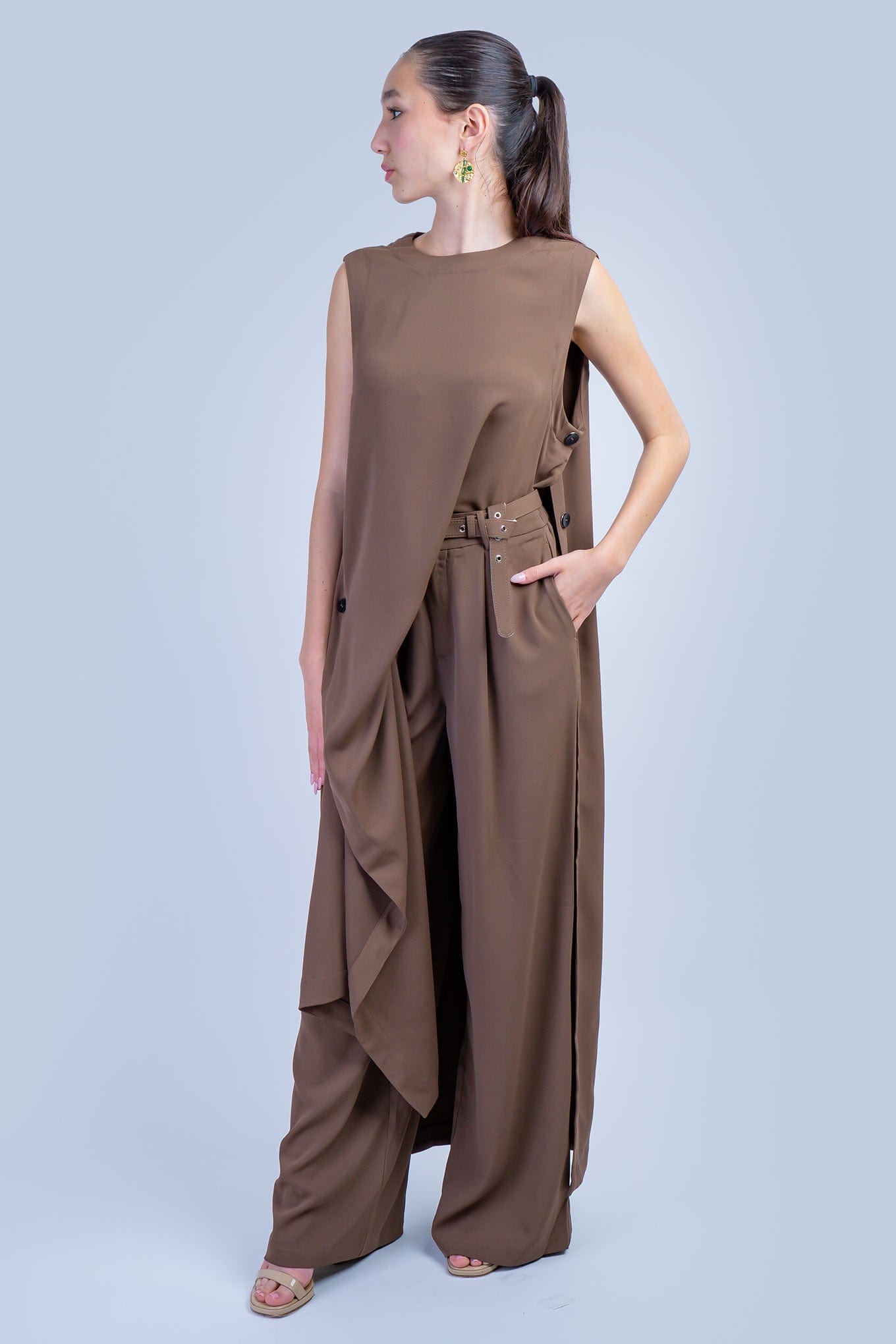 DCD PANTS Brown Sleeveless Long Tunic