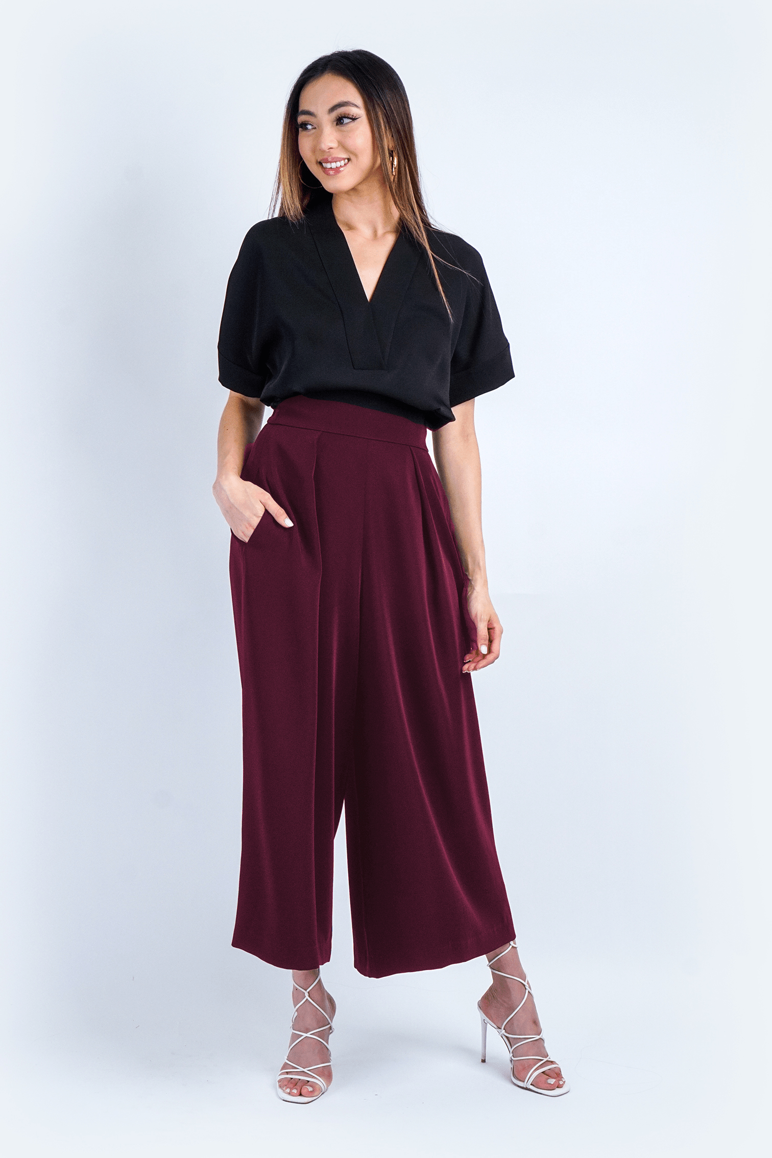 Chloe Dao PANTS Burgundy High Waist Wide Leg Kira Pants