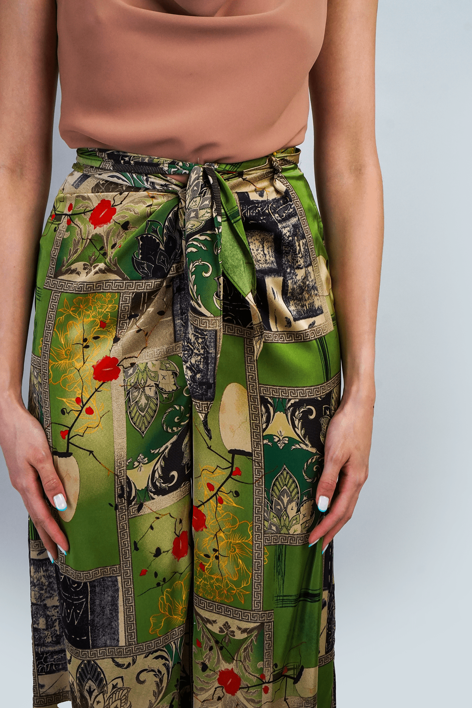 DCD PANTS Olive Print  Front Waist Tie Pant