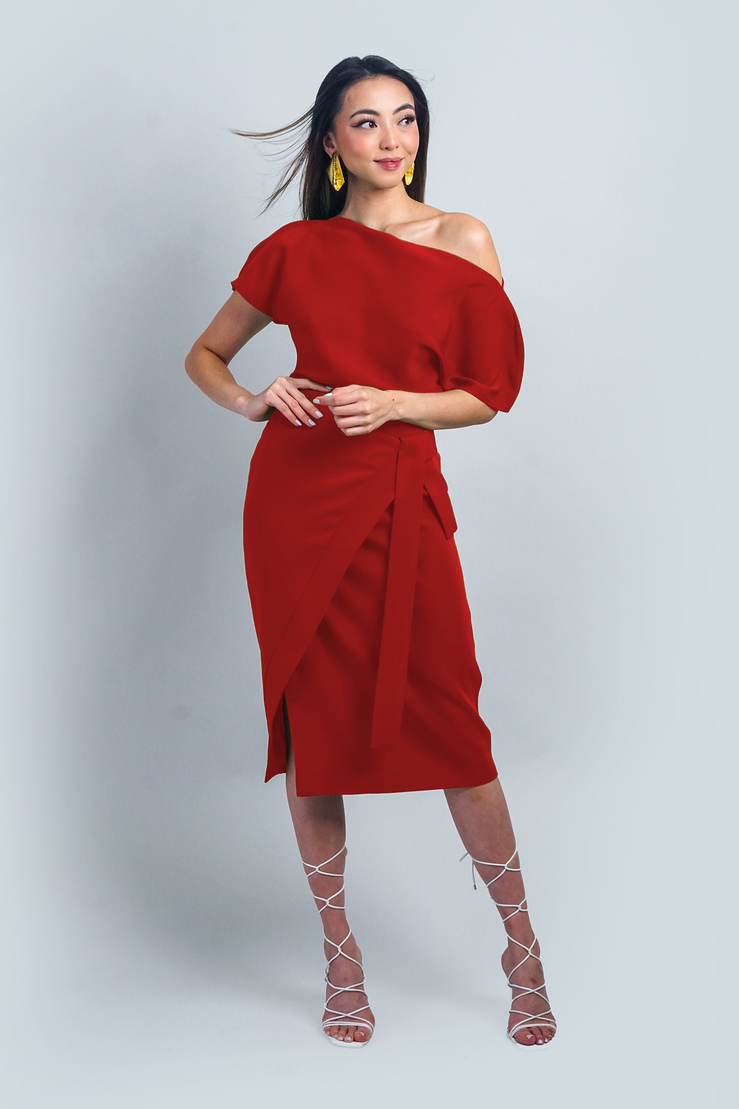 PREORDER Red Misha Wrapped Midi Skirt