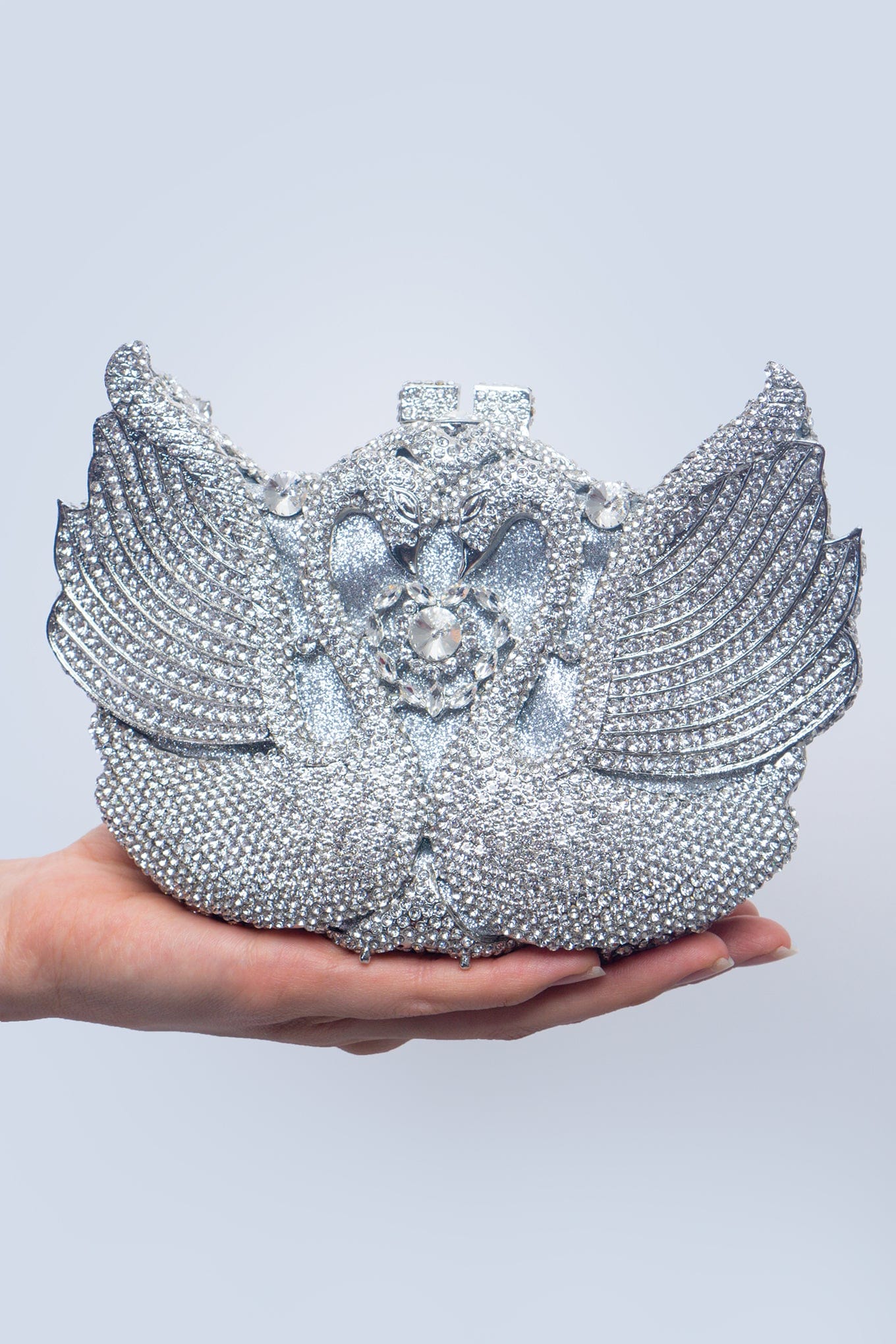 DCD Silver Swan Rhinestone Clutch