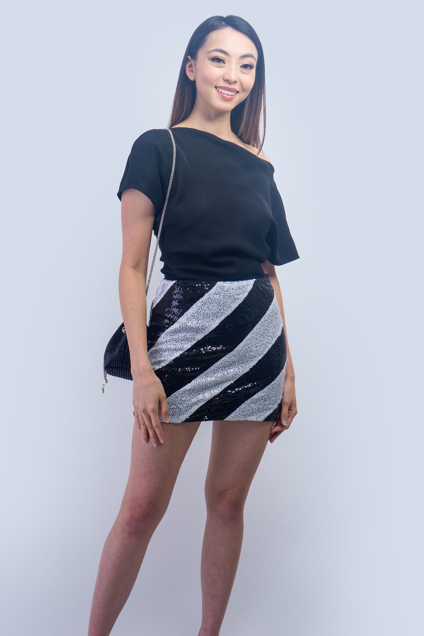 DCD SKIRTS Black & White Stripe Sequin Mini Skirt