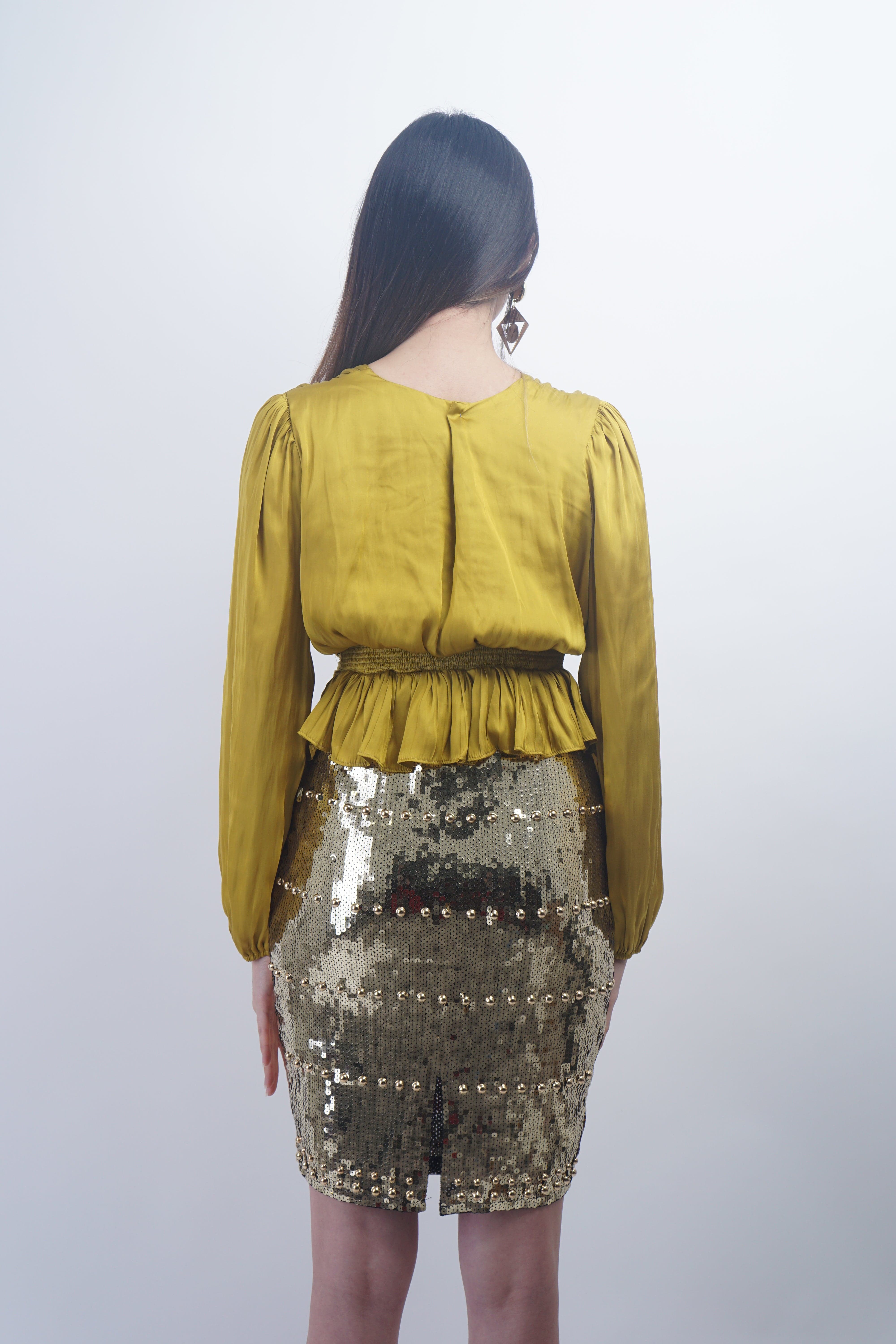 DCD SKIRTS Gold Sequin Round Stud Pencil Skirt