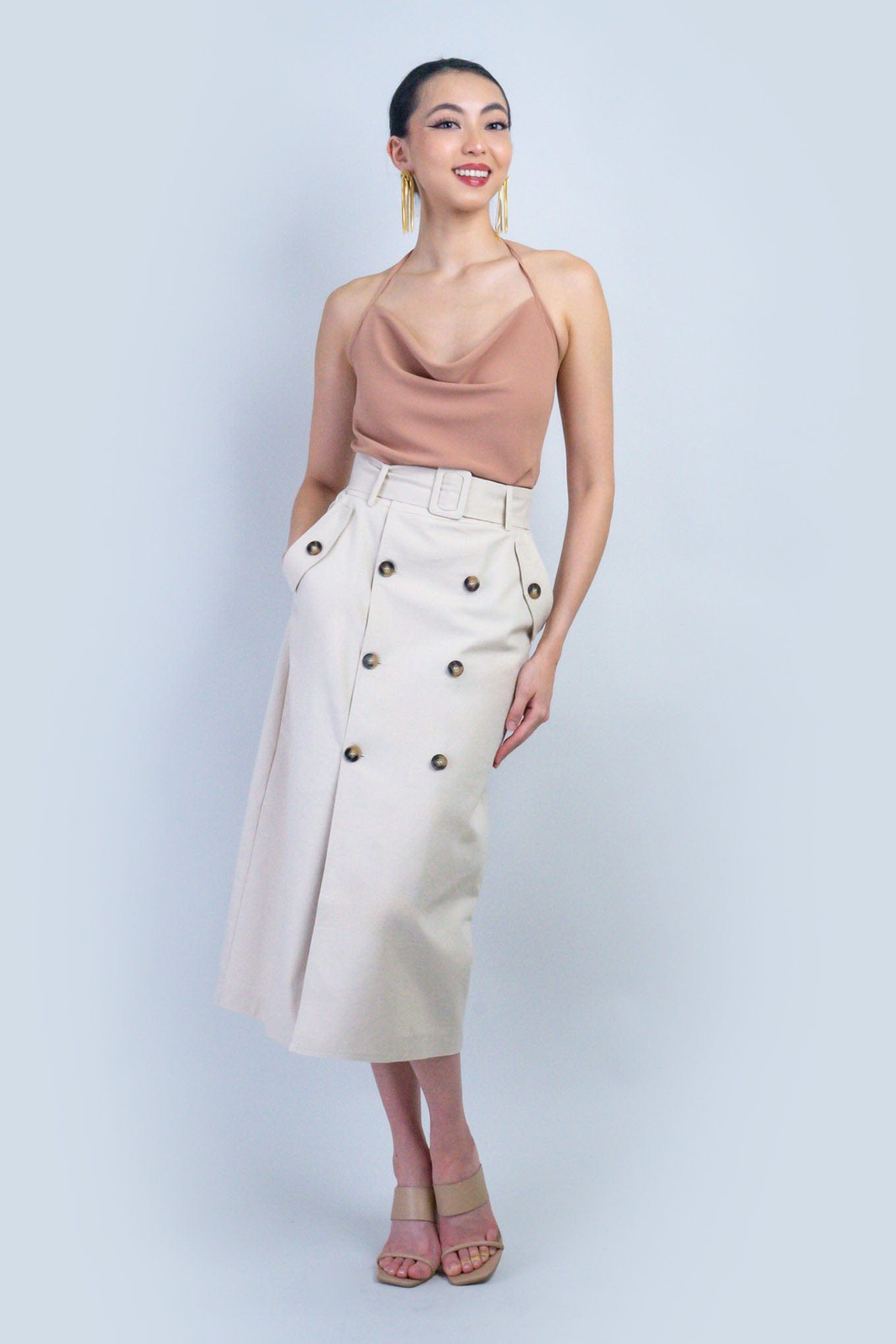 DCD SKIRTS Light Beige High Waist Midi Skirt