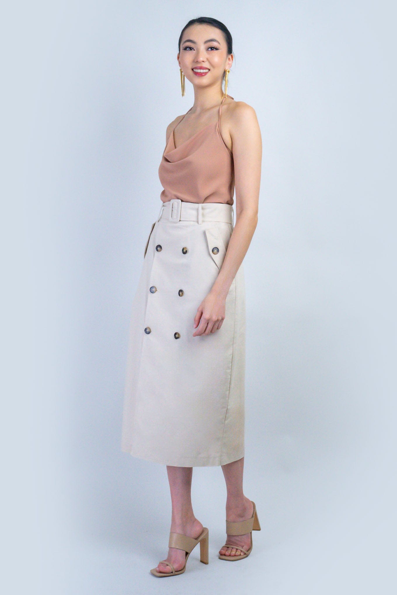 DCD SKIRTS Light Beige High Waist Midi Skirt