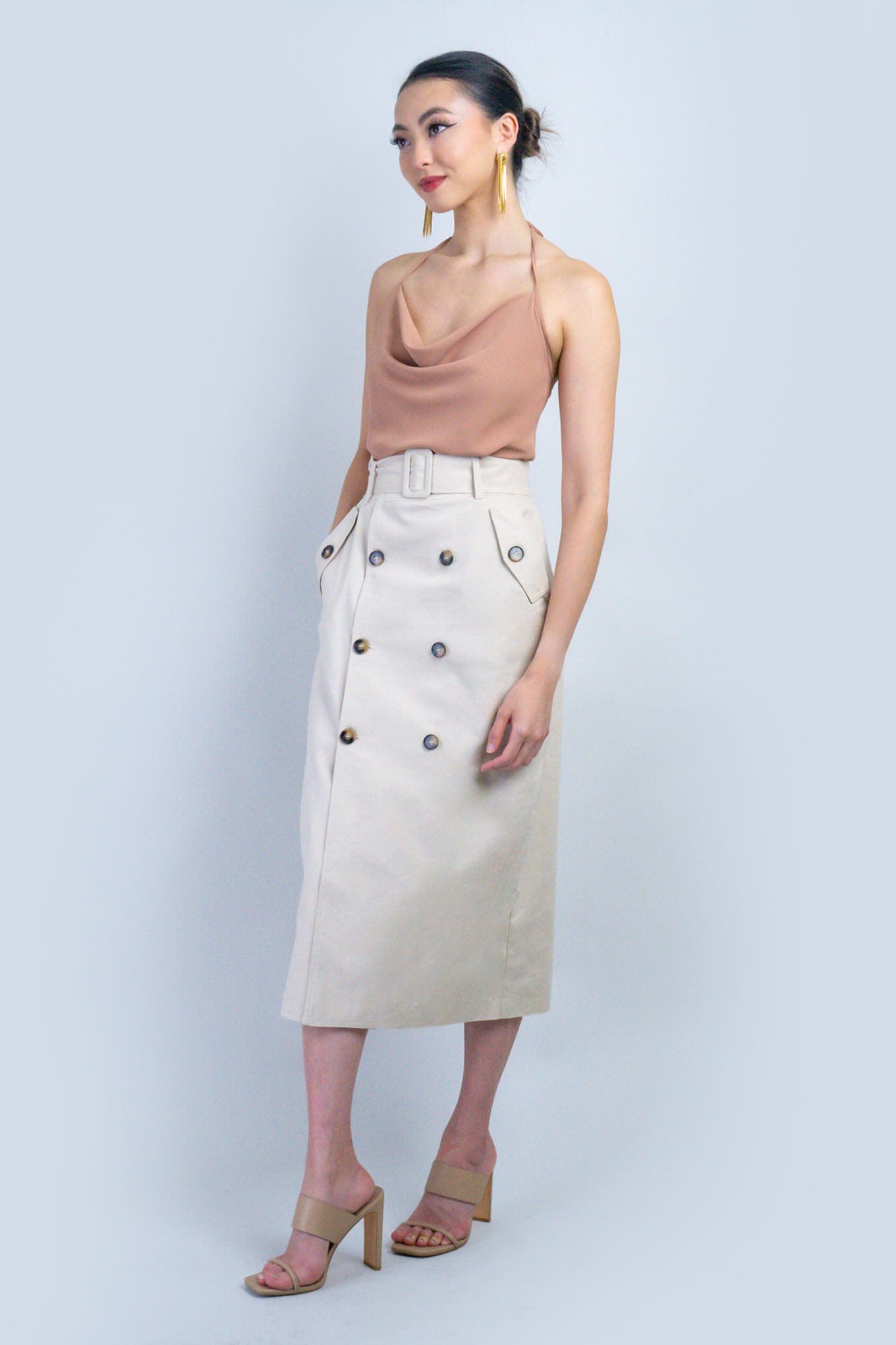 DCD SKIRTS Light Beige High Waist Midi Skirt