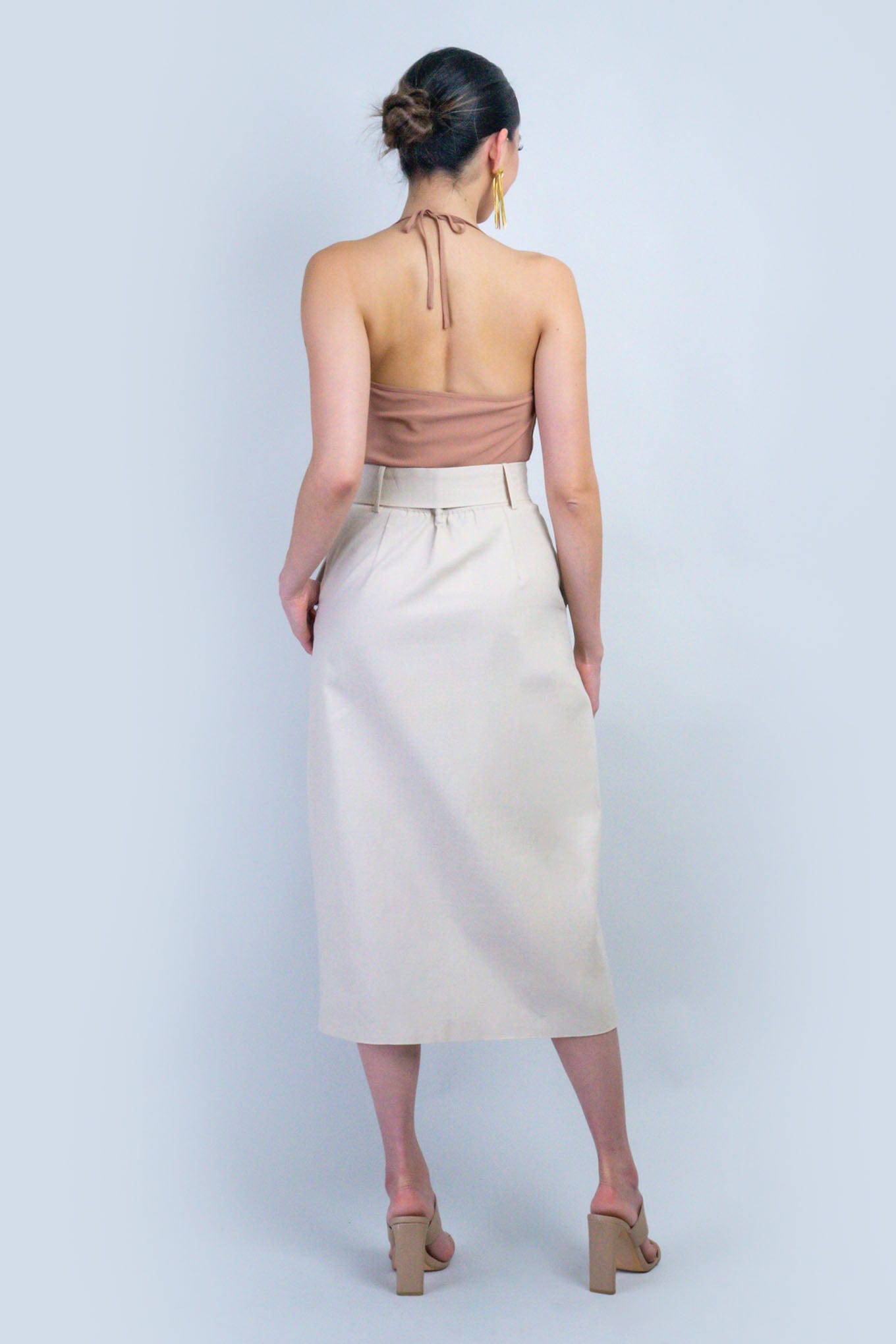 DCD SKIRTS Light Beige High Waist Midi Skirt