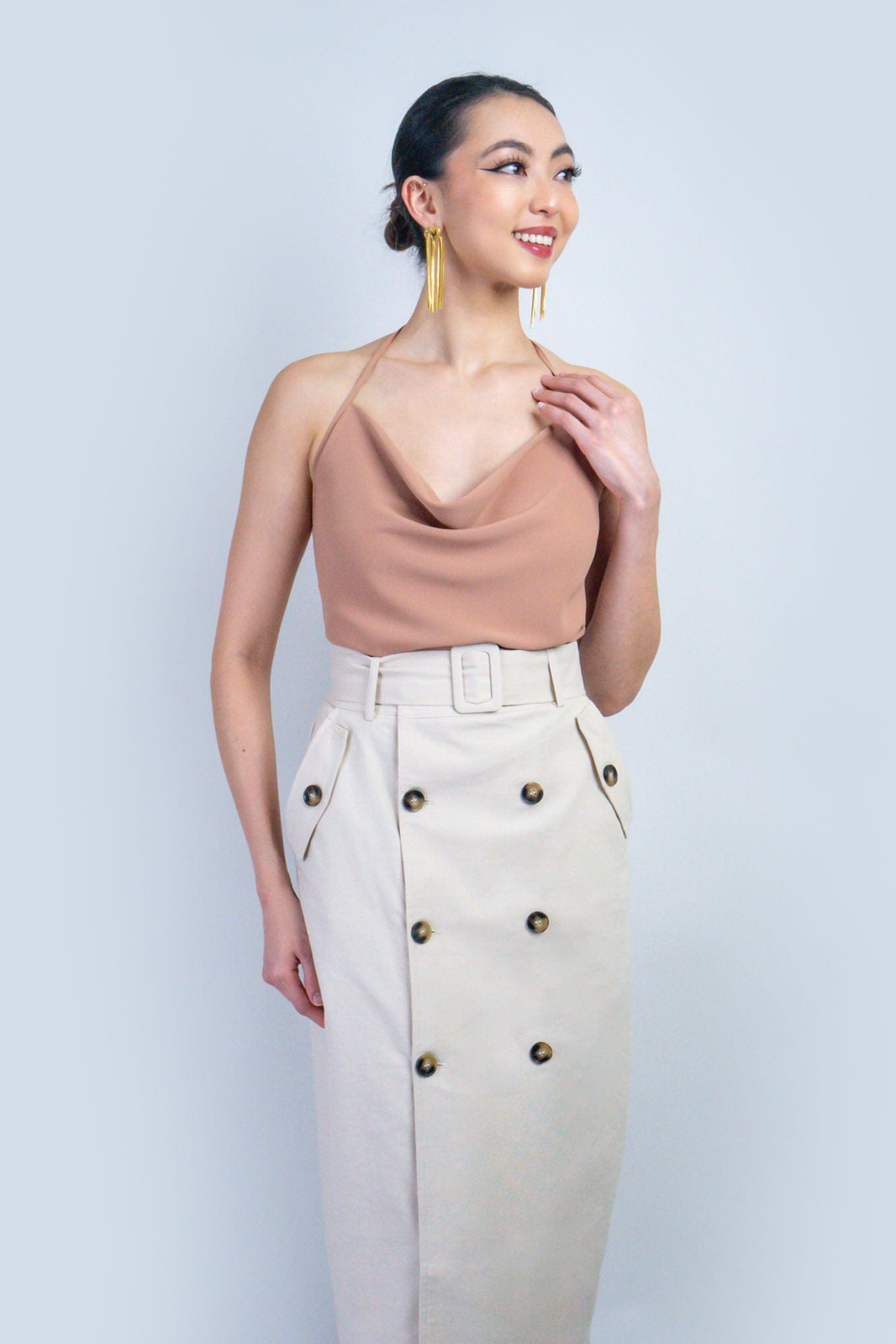 DCD SKIRTS Light Beige High Waist Midi Skirt