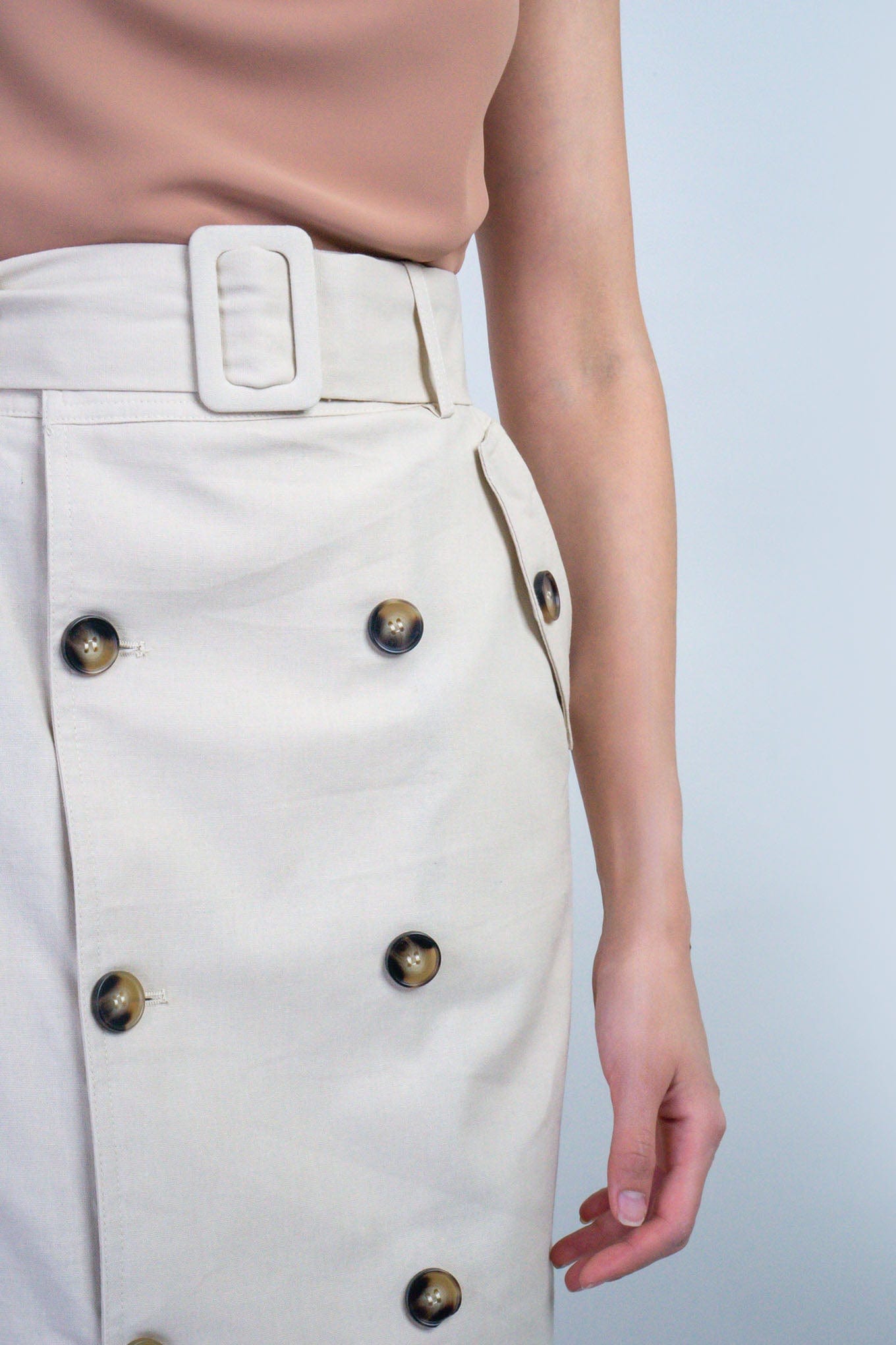 DCD SKIRTS Light Beige High Waist Midi Skirt