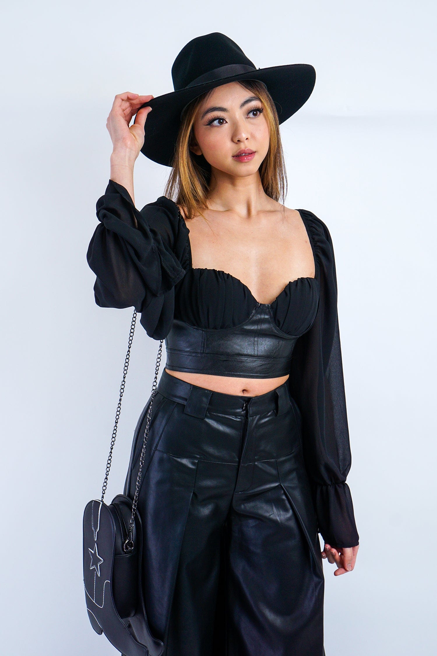 DCD TOPS Black  Faux Leather Sweet Heart Top