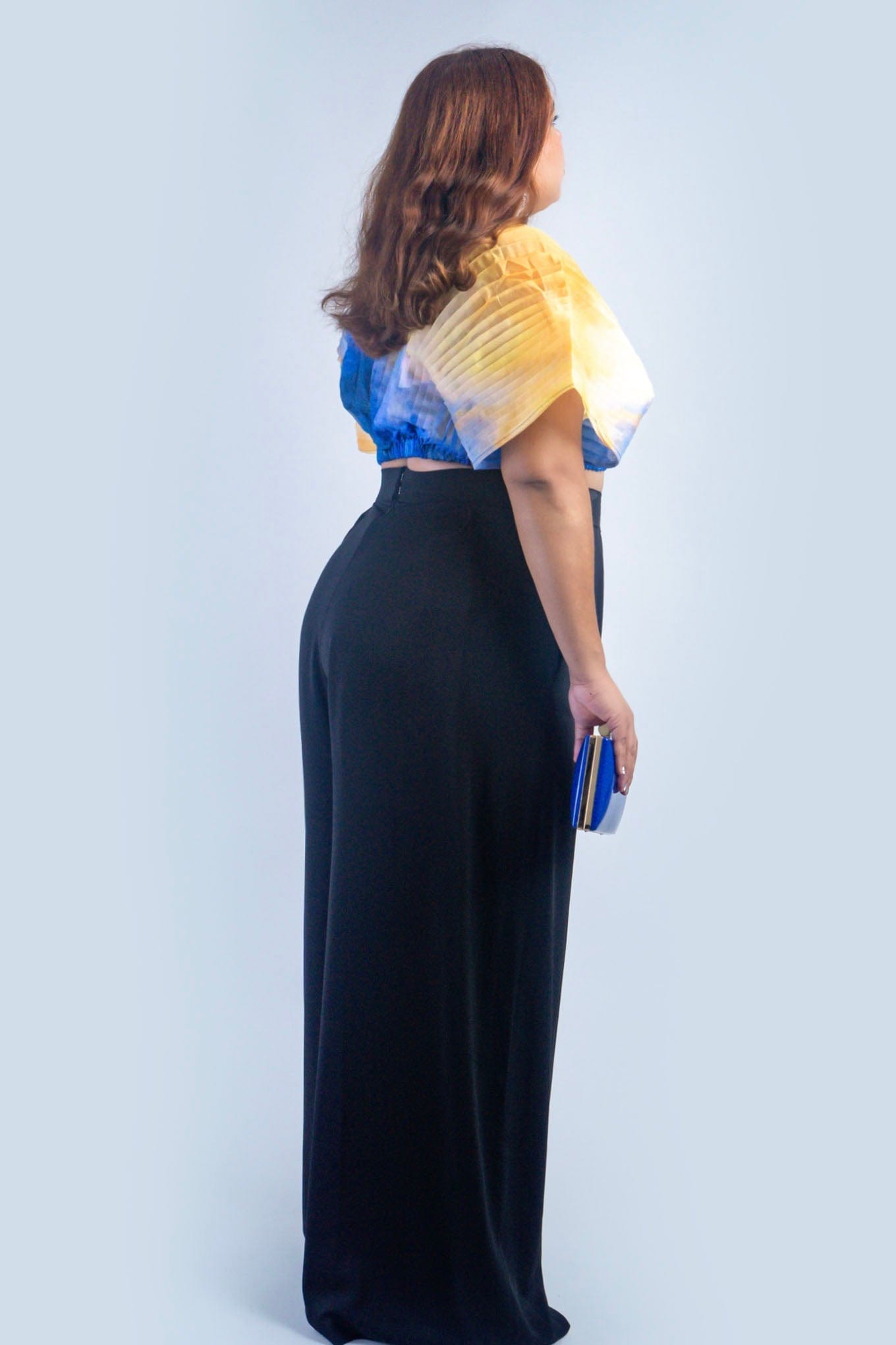 DCD TOPS Ombre Blue/Yellow Pleated Sheer Top