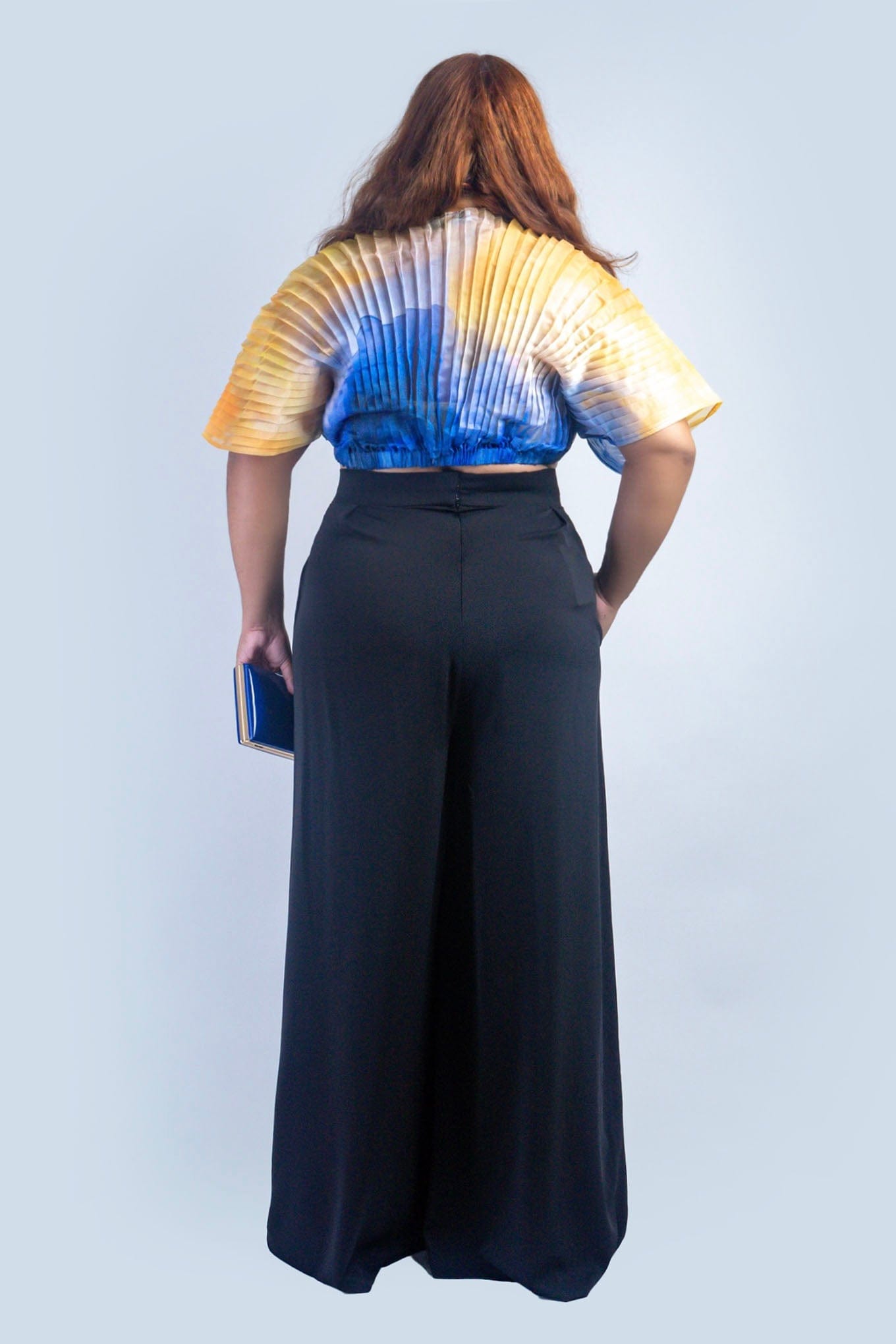 DCD TOPS Ombre Blue/Yellow Pleated Sheer Top