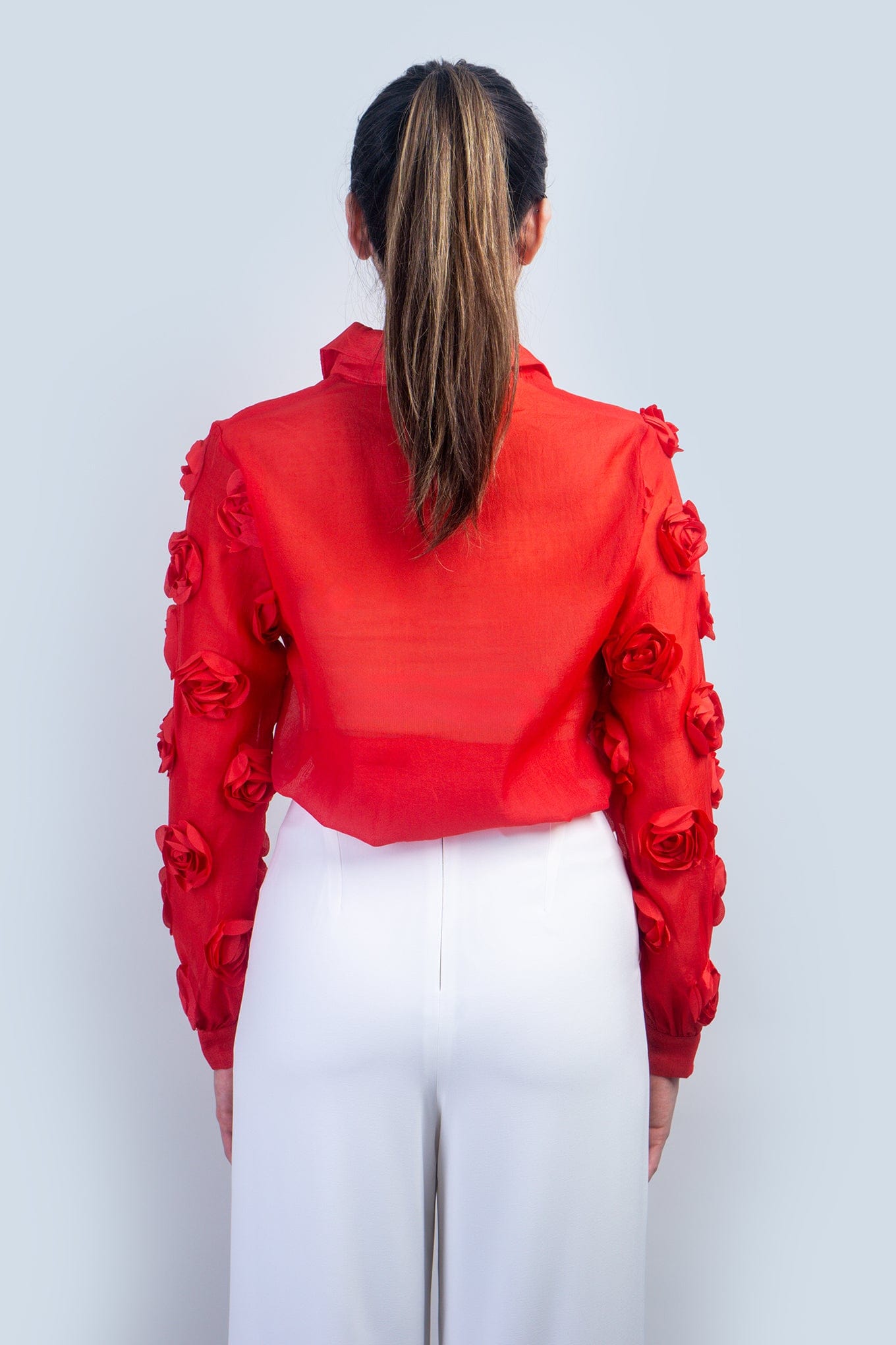 DCD TOPS Red 3D Rose Blouse